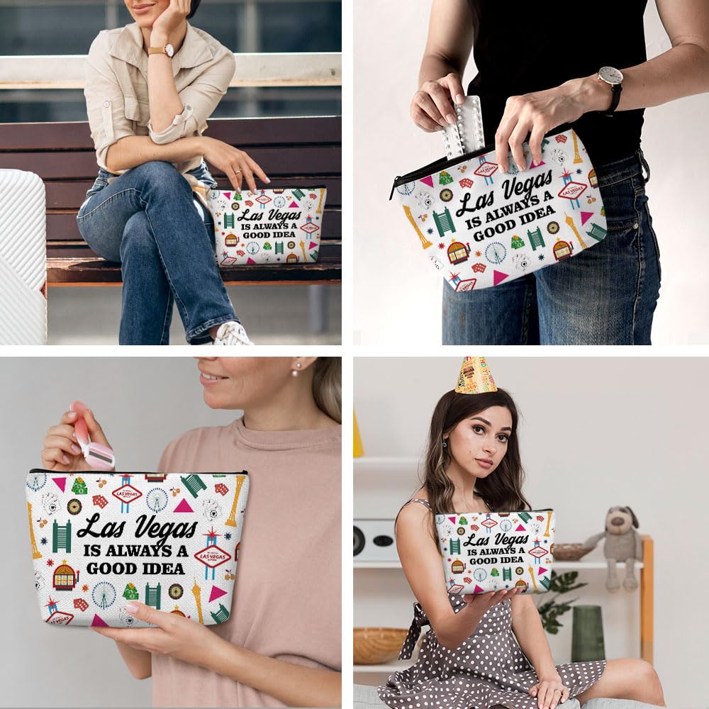 Las Vegas Themed Makeup Bag - Retro Funny Cosmetic Pouch for Women, Mom, Bestie - Perfect Gift for Birthday, Christmas, Bachelorette Party & Friendship - Great for Travel, Vacation & Vegas Lovers Souvenir
