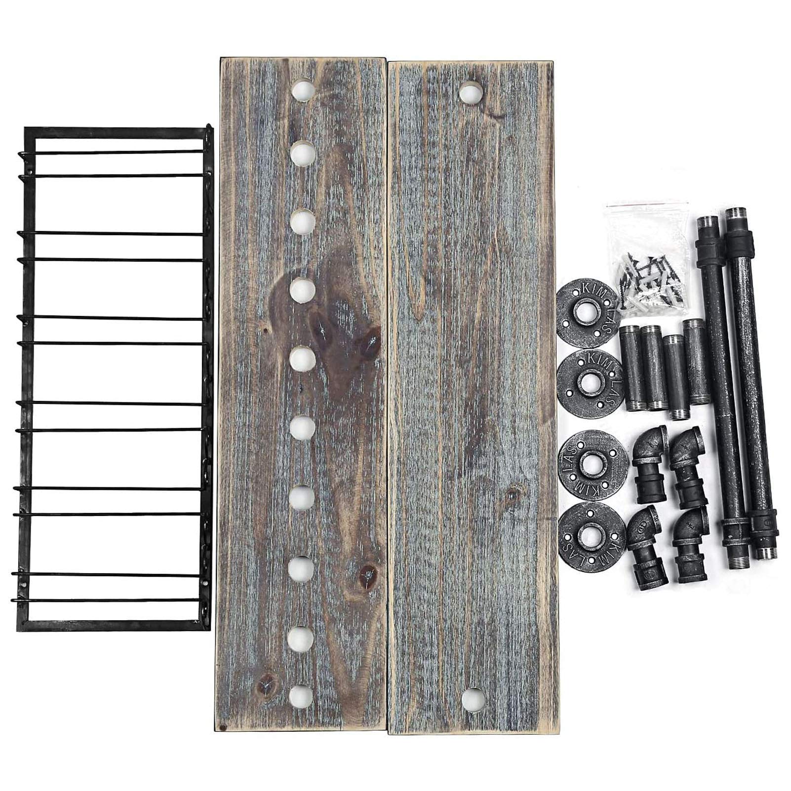 Wall-Mounted Wine Rack with 6 Long Stem Glass Holders - Rustic Industrial Pipe Stave Wine Storage Shelf for Kitchen, Bar & Dining Room Decor
