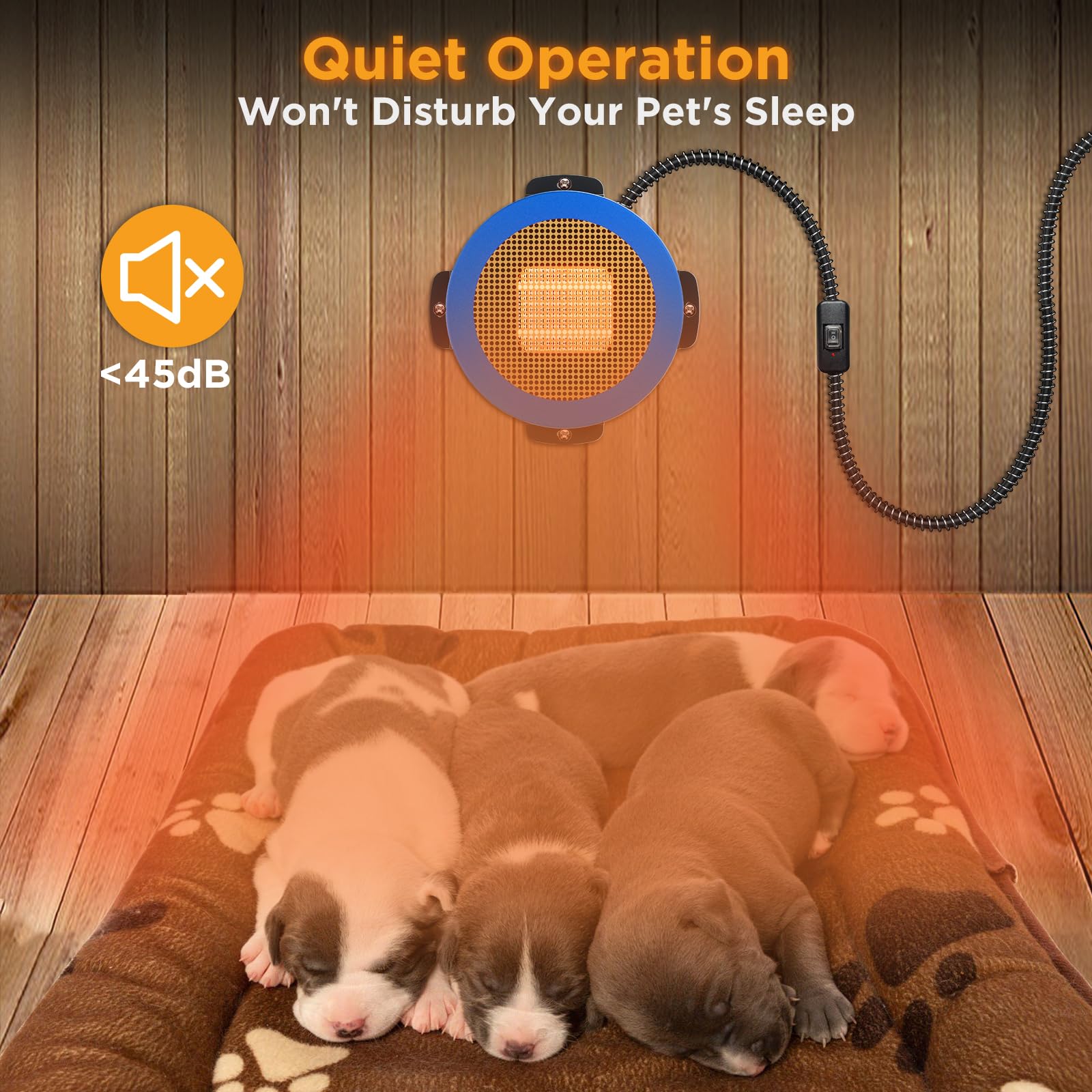 TURBRO 400W Electric Pet Heater - Wall Mount Dog House Heater with 10ft Chew Proof Cord, Waterproof Control & Overheat Protection - UL Certified Blue Heater for Kennels, Cat Cages & Chicken Coops - Perfect for Outdoor Winter Use in Garages, Barns and Backyards
