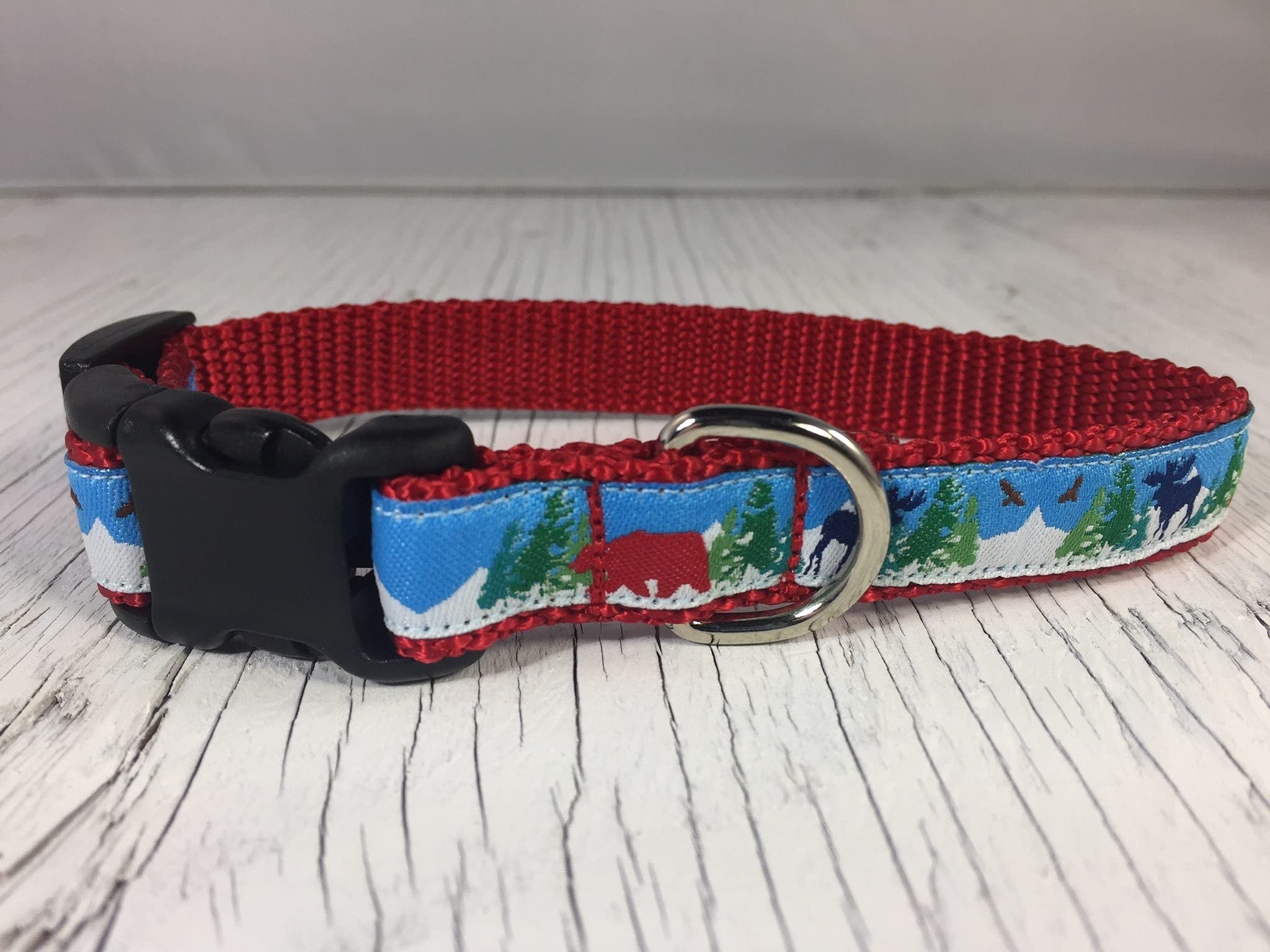 Red Bear & Blue Moose Adjustable Dog Collar with 5ft Leash - Durable Nylon Pet Collar for Small Medium Dogs - Perfect for Walking, Training & Outdoor Adventures