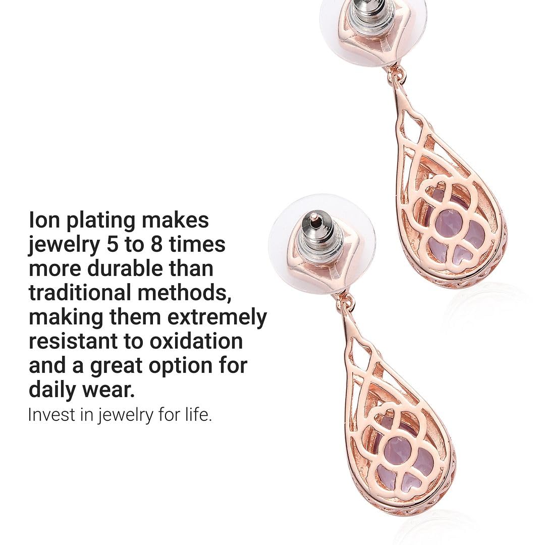 Shop LC Amethyst Earrings - 18K Rose Gold ION Plated Dangle Earrings for Women | February Birthstone Drop Earrings | Elegant Costume Jewelry for Birthday Gifts & Special Occasions | Perfect for Valentine's Day, Anniversaries & Formal Events