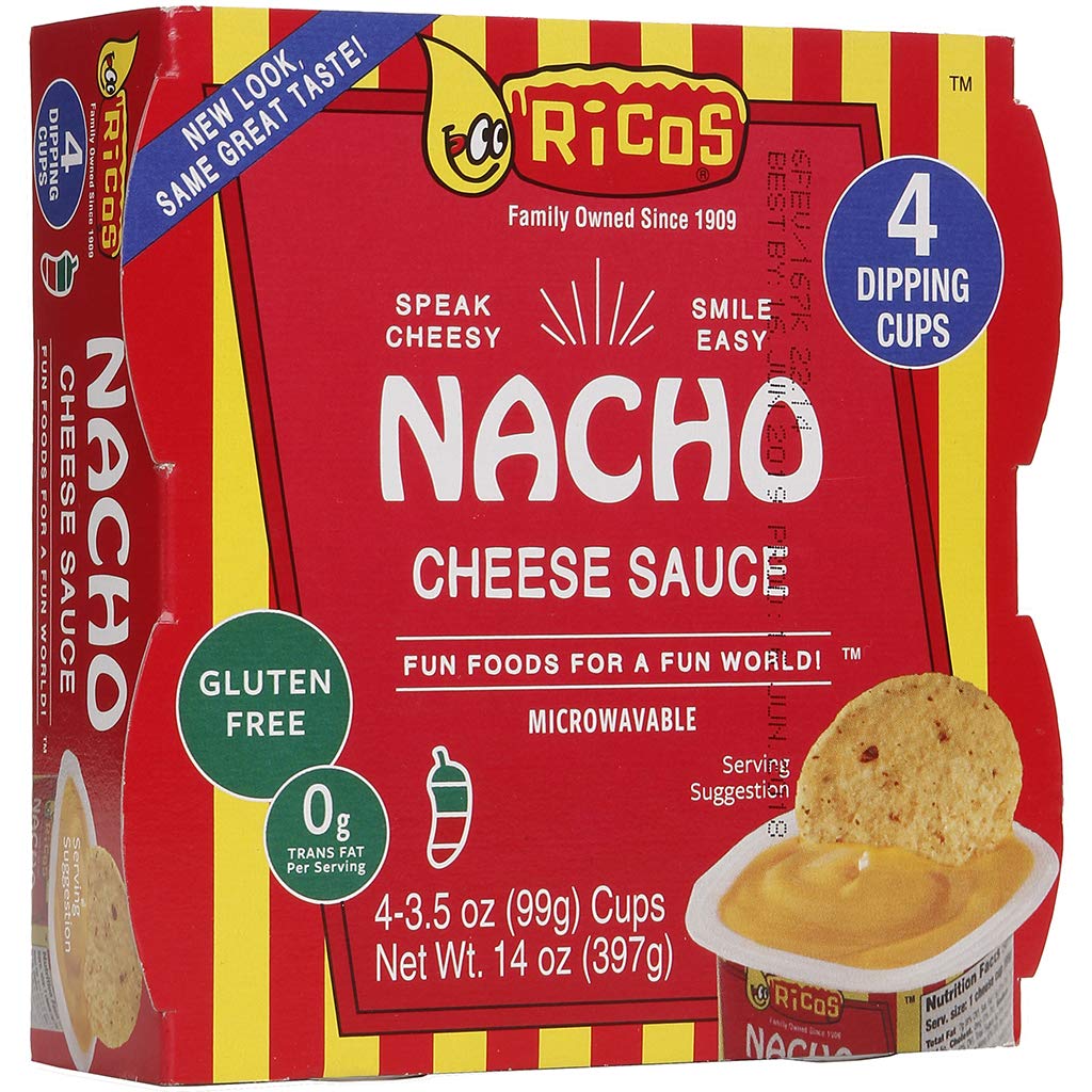 Ricos Nacho Cheese Sauce Portion Cups - 4-Pack (3.5oz Each) - Bulk Case of 12 Packs - Perfect for Movie Nights, Parties & Concession Stands