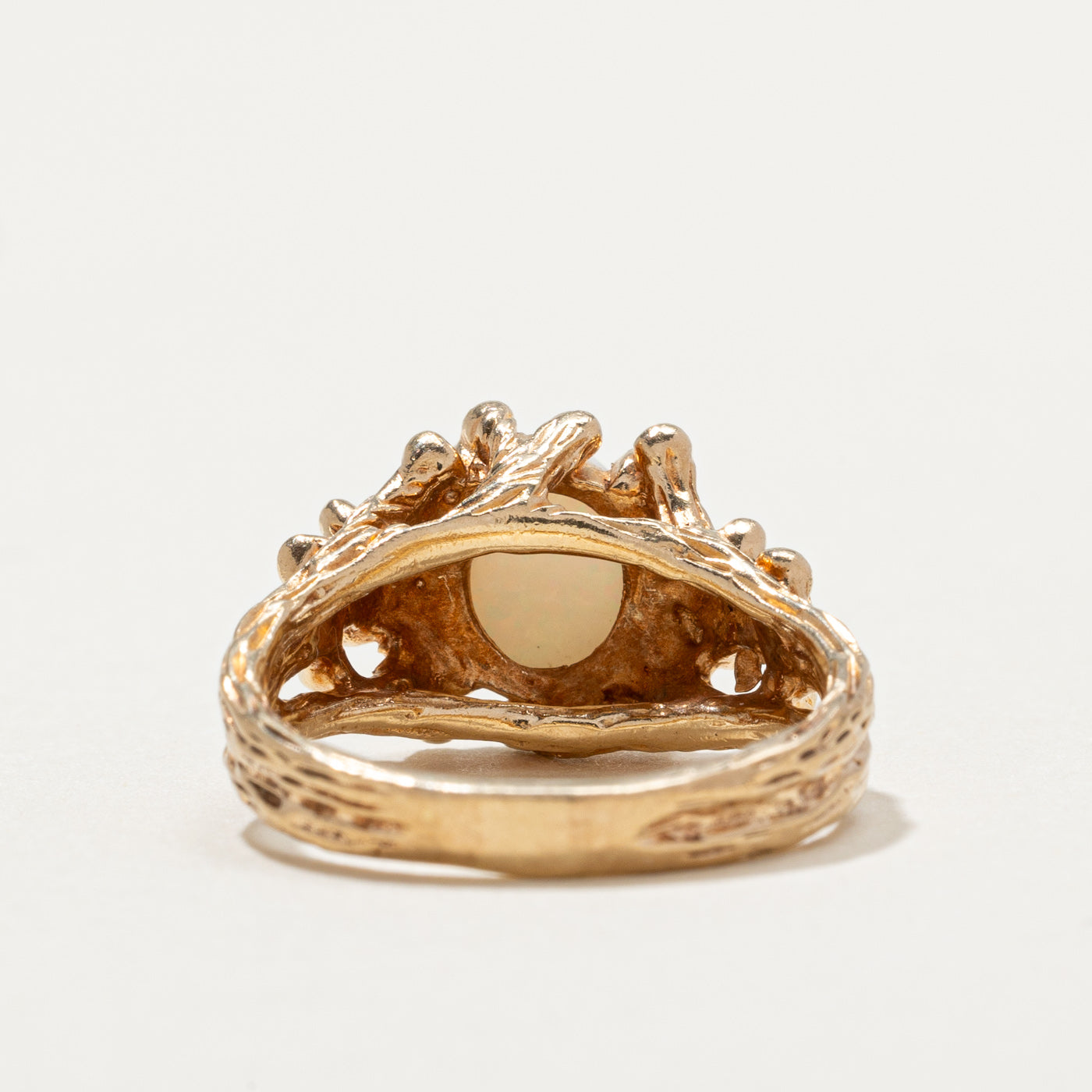 10K Yellow Gold Opal Textured Ring for Women | 0.75ct Natural Opal Gemstone | Size 5.25 | Elegant Stackable Ring for Everyday Wear, Gift for Her, Anniversary or Birthday Present