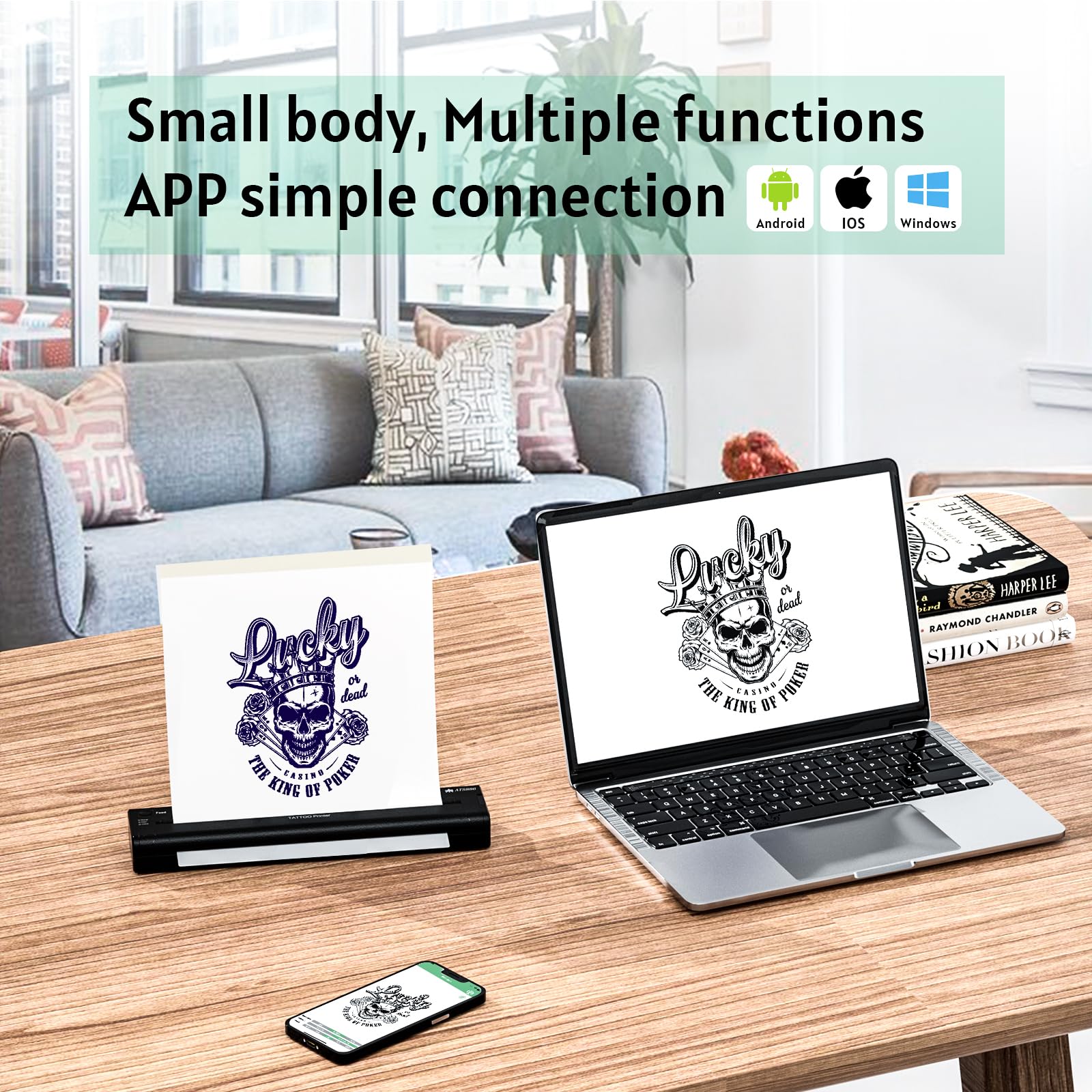 TATELF Wireless Bluetooth Thermocopier Tattoo Machine - Portable Tattoo Transfer Printer with 15 A4 Thermal Papers, Compatible with iOS, Android & PC - Perfect for Tattoo Artists, Studios & DIY Enthusiasts
