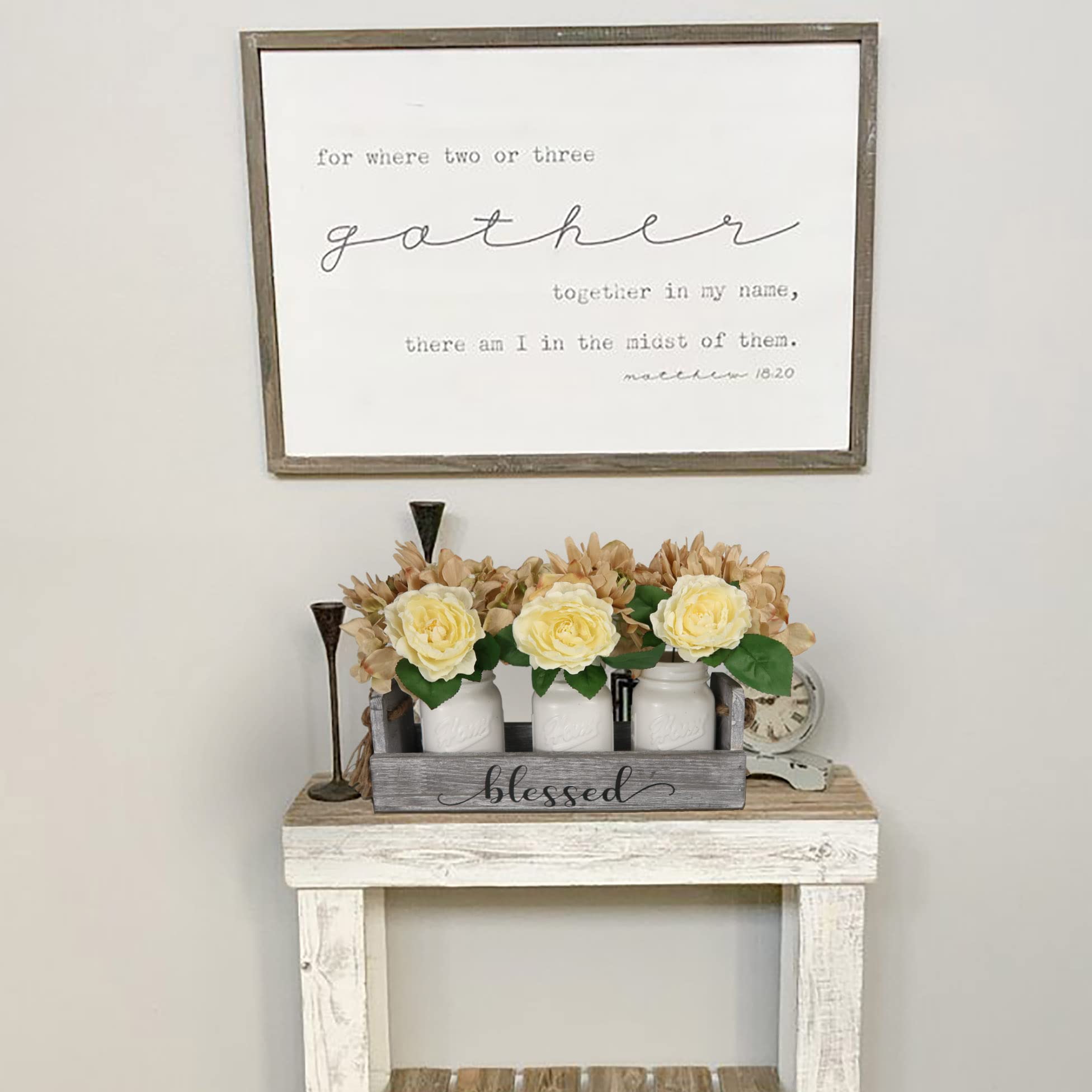 Besuerte Farmhouse Mason Jar Centerpieces - White Glass Jars for Dining Table, Living Room Decor, Wedding & Rustic Home Decor | Perfect for Table Centerpieces, Candle Holders, Flower Vases