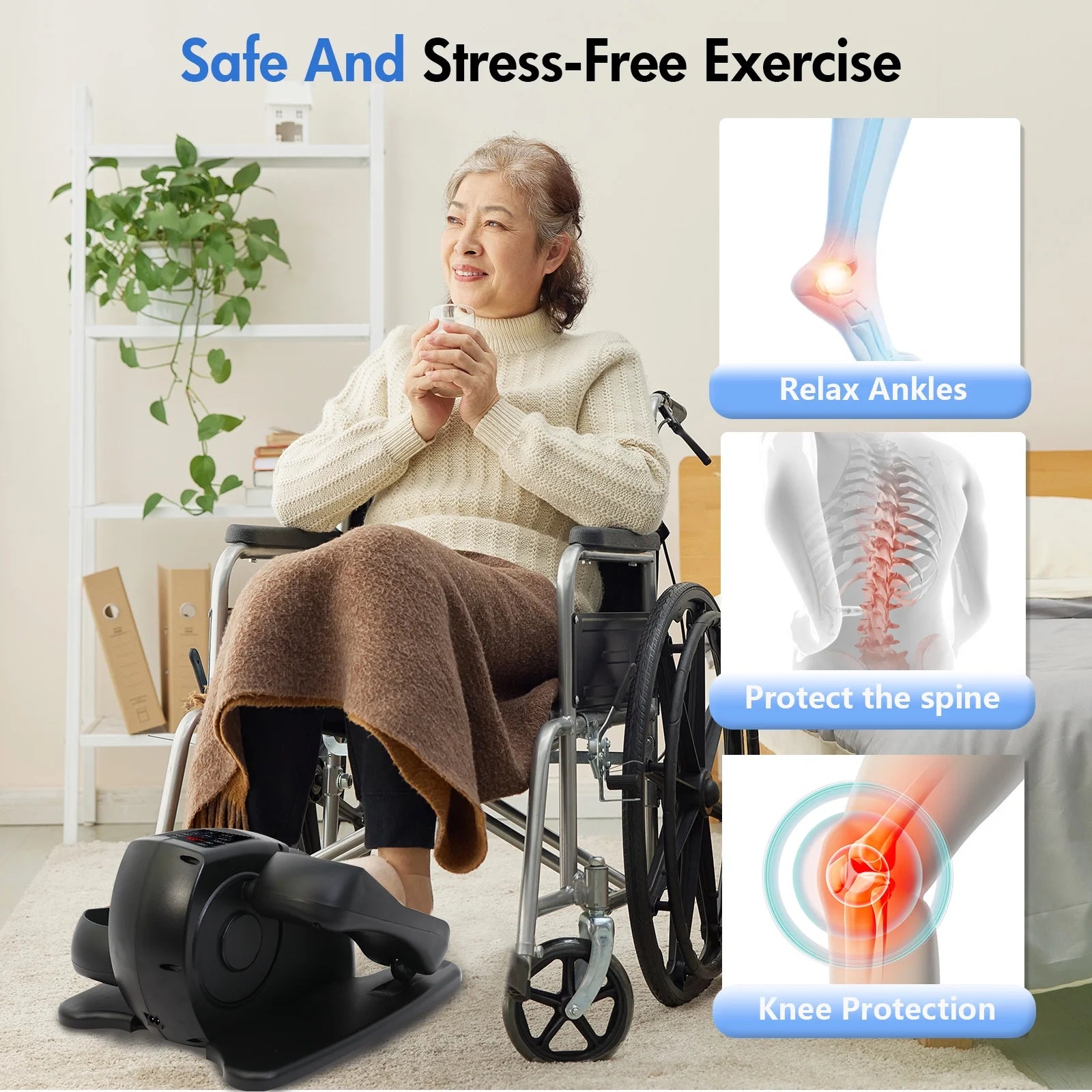 BAOKALER SG0022 BK Under Desk Elliptical Machine - Quiet Portable Leg Exerciser for Seniors & Office Workers - Fully Assembled with Remote Control & Adjustable Speeds - Perfect for Home Office, Physical Therapy & Low-Impact Workouts