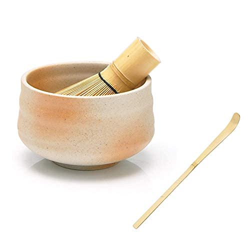 Premium Matcha Bowl Set - Handcrafted Sunrise Orange Ceramic Tea Cup with Bamboo Whisk & Accessories for Japanese Tea Ceremony, Home Kitchen, or Gift