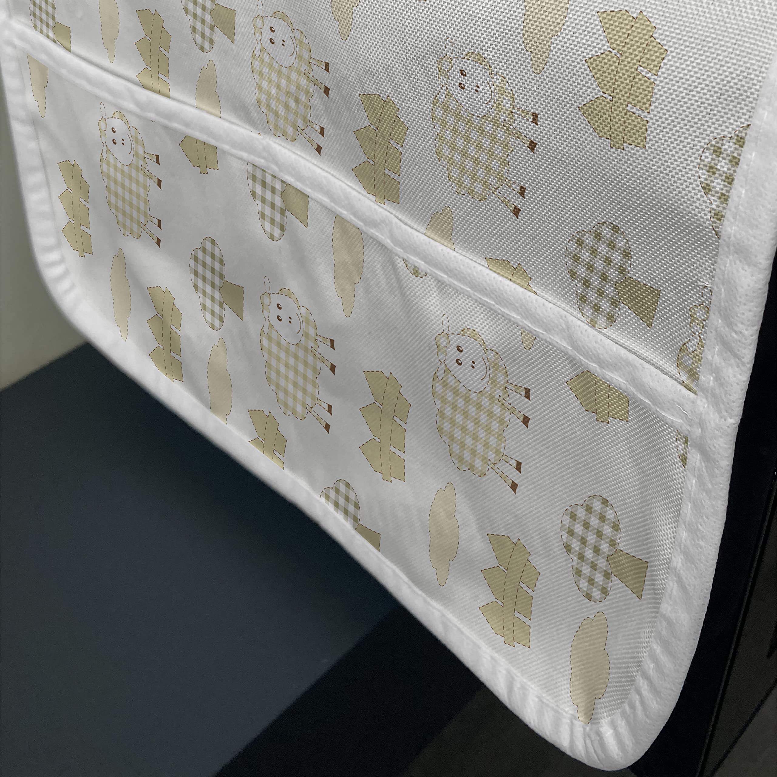 Ambesonne Sheep Microwave Cover - Checkered Pattern with Sheep Characters, Farm Life Design - Waterproof Kitchen Organizer with Pockets - 36