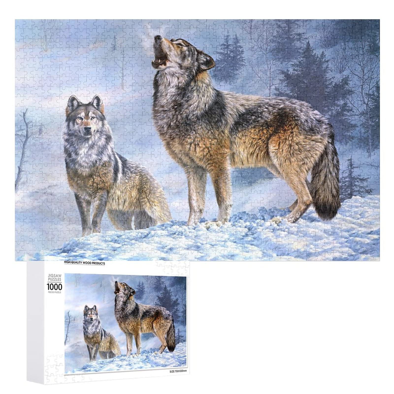 1000 Piece Animal Puzzle for Adults & Kids - Two Wolves Howling in The Snow - Logic & Sensory Coordination Brain Teaser - Educational Gift for Home Learning (75cm x 50cm) - Perfect for Family Game Nights, Classroom Activities & Cognitive Development
