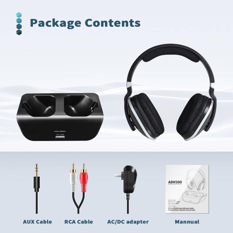 2.4GHz Wireless TV Headphones with 100ft Range - Over-Ear Stereo Headphones for Seniors & TV Watching - Rechargeable with Charging Dock (Black) - Perfect for Late Night Viewing Without Disturbing Others