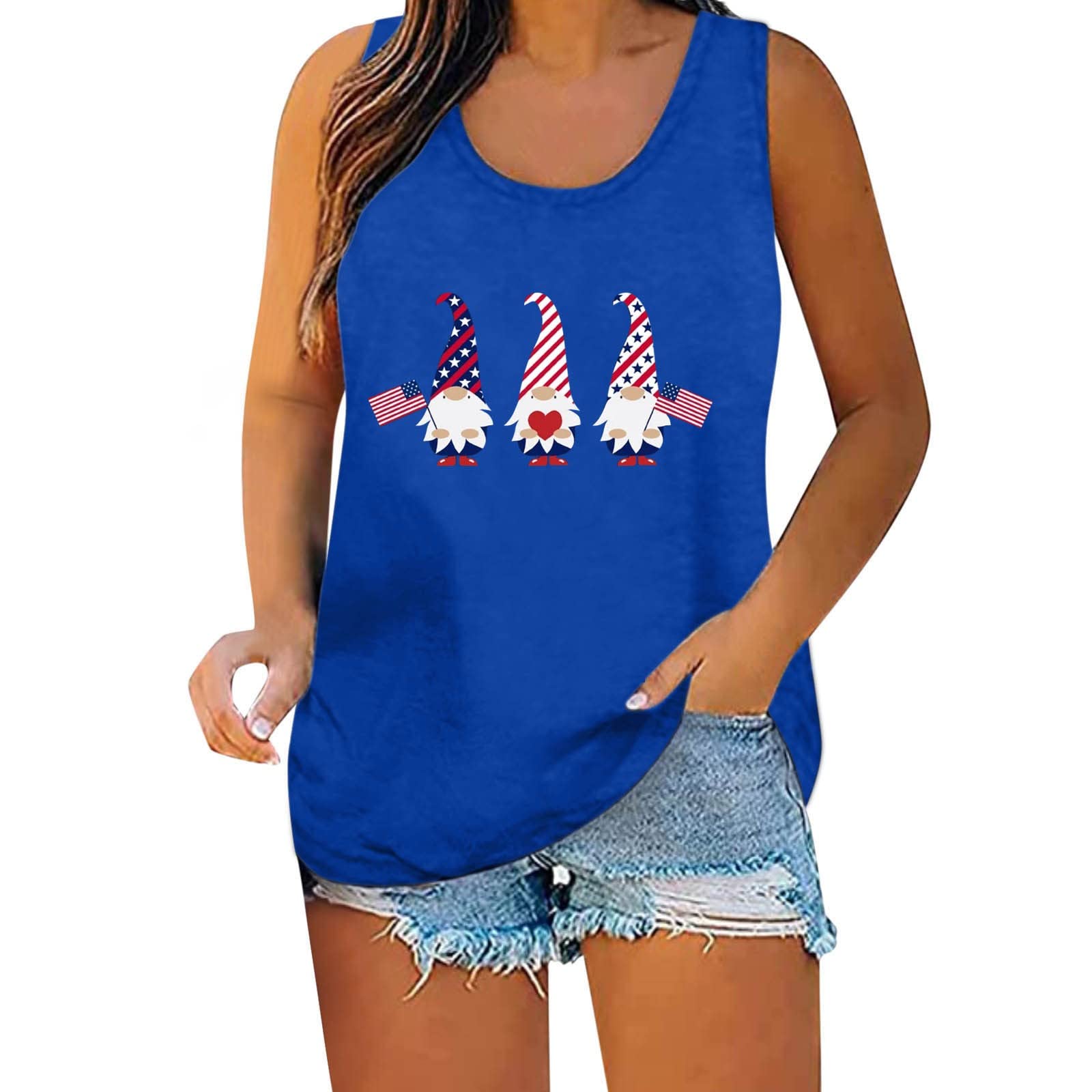 Women's Independence Day Printed Tank Tops - Summer Sleeveless Muscle Tee Casual Vest Tops | Patriotic Fashion for 4th of July Celebrations, Beach Outings & Summer Festivals