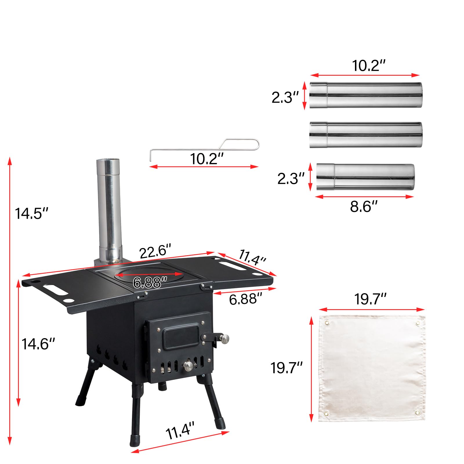 Vasitelan Portable Wood Burning Stove for Outdoor Camping - 3 Chimney Pipe Tent Stove for Cooking, Heating & Survival Gear | Perfect for Backpacking, Hunting & Emergency Preparedness