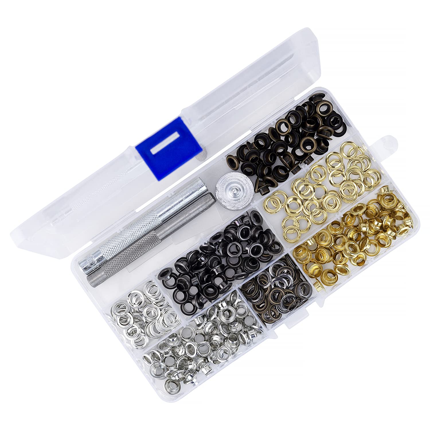 5mm Grommet Tool Kit with Hand Press - 100pcs Eyelets (25pcs Each Color) for Leathercraft, Clothing Repair, Shoe & Handbag Decoration - DIY Crafting, Fabric Projects & Home Repair Accessories