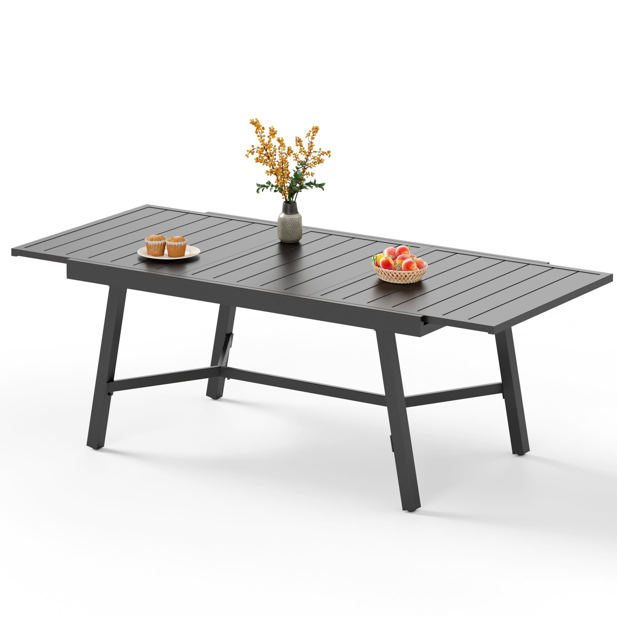 PHI VILLA Expandable Outdoor Dining Table - 6 to 8 Person Metal Patio Table with Adjustable Legs, Black Rectangular Garden Bistro Table - Perfect for Backyard BBQs, Poolside Gatherings & Outdoor Entertaining