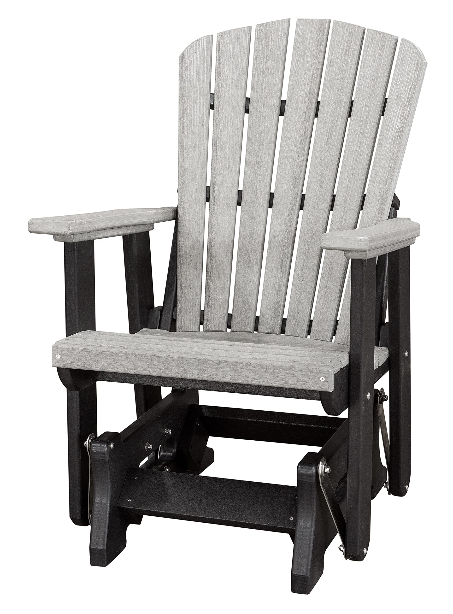 Black & Light Gray Slat Fan Back Poly Adirondack Glider - Outdoor Patio Chair for Garden, Deck, Poolside & Porch Relaxation
