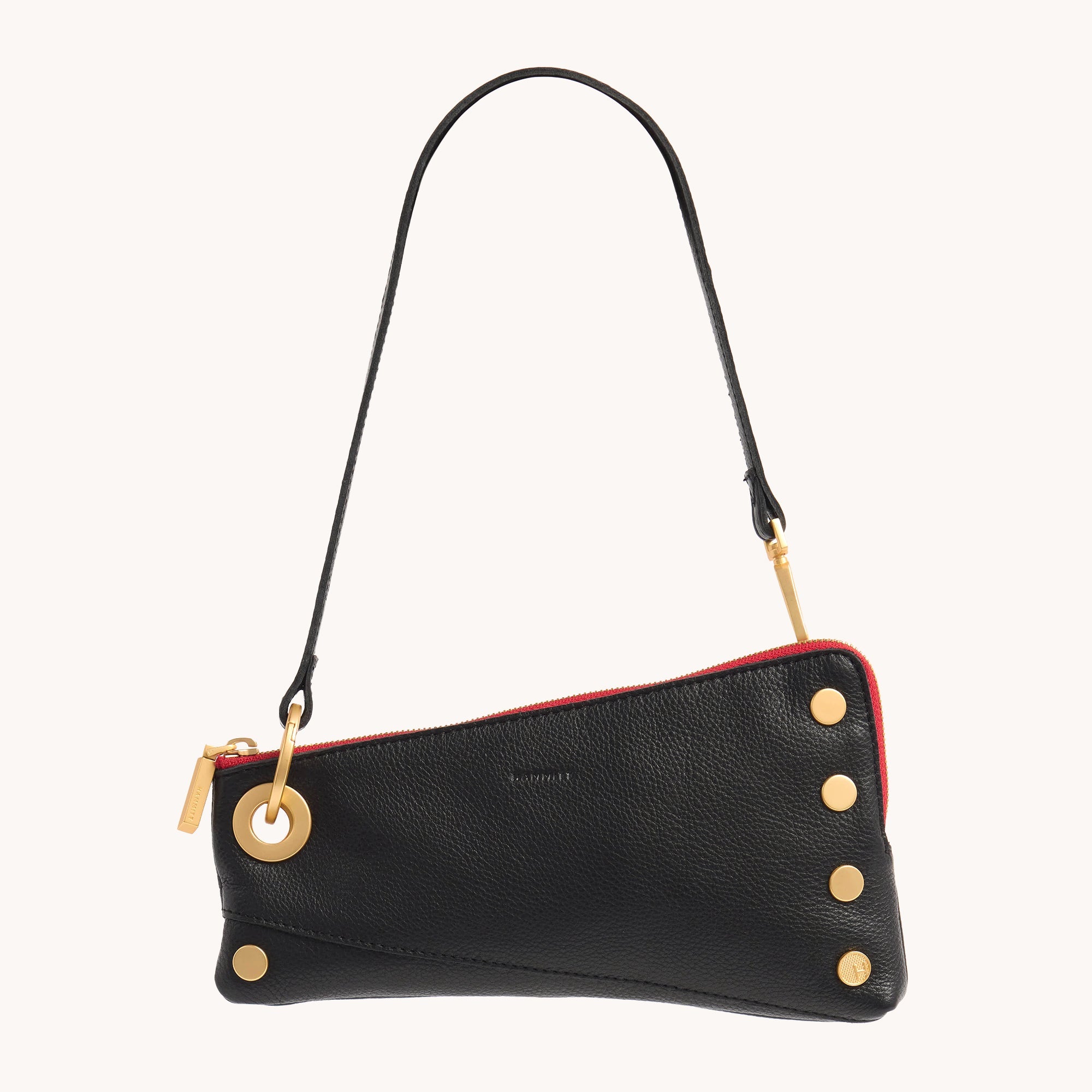 Nash Pochette Handbag - Black with Brushed Gold Red Zip Closure | Stylish Crossbody Bag for Women, Perfect for Parties, Dates & Everyday Use