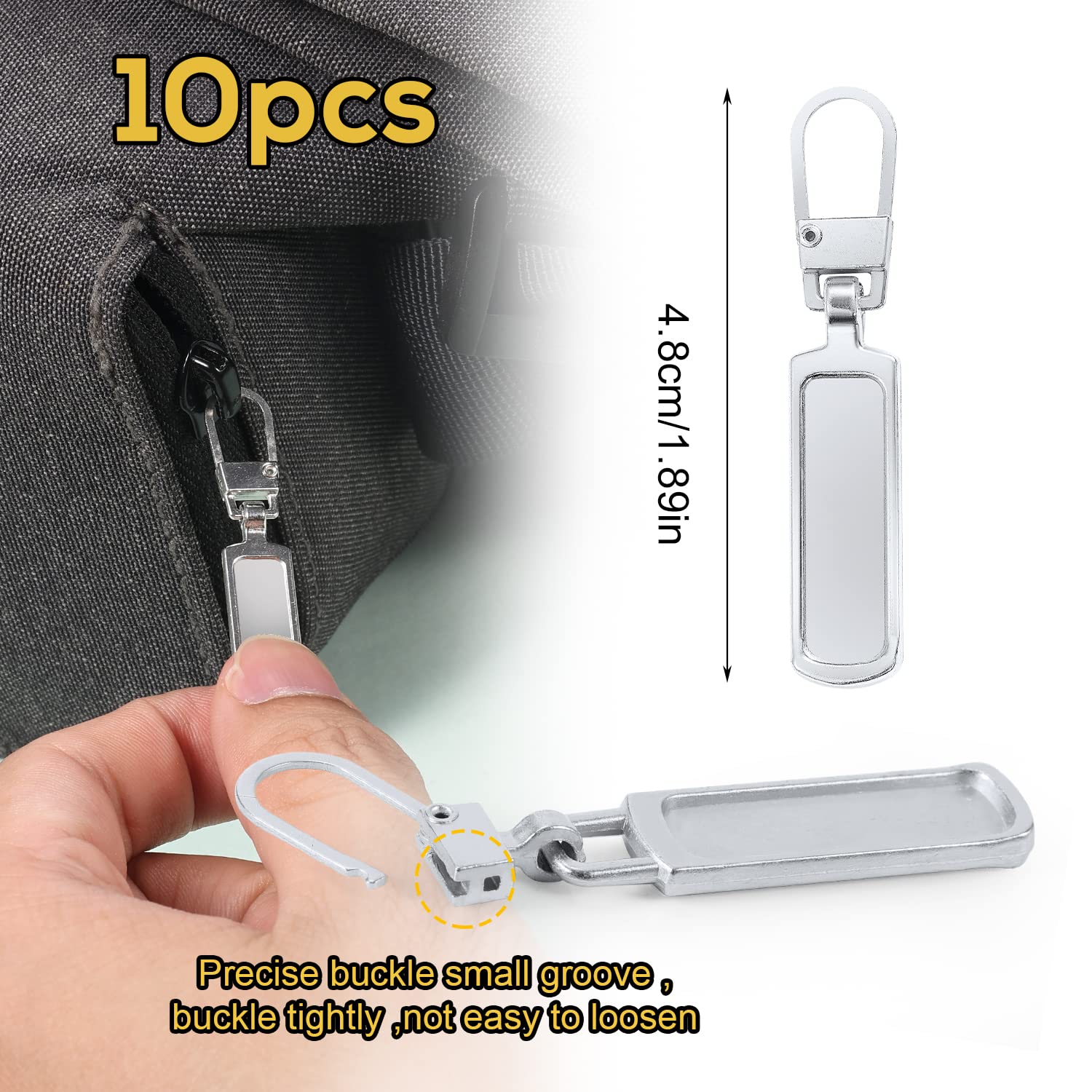 10pcs Silver Detachable Metal Zipper Pull Replacement for Small Holes - Perfect for Jackets, Purses, Boots, Jeans, Coats, Suitcases & Dresses | Easy DIY Repair & Fashion Upgrade Accessory