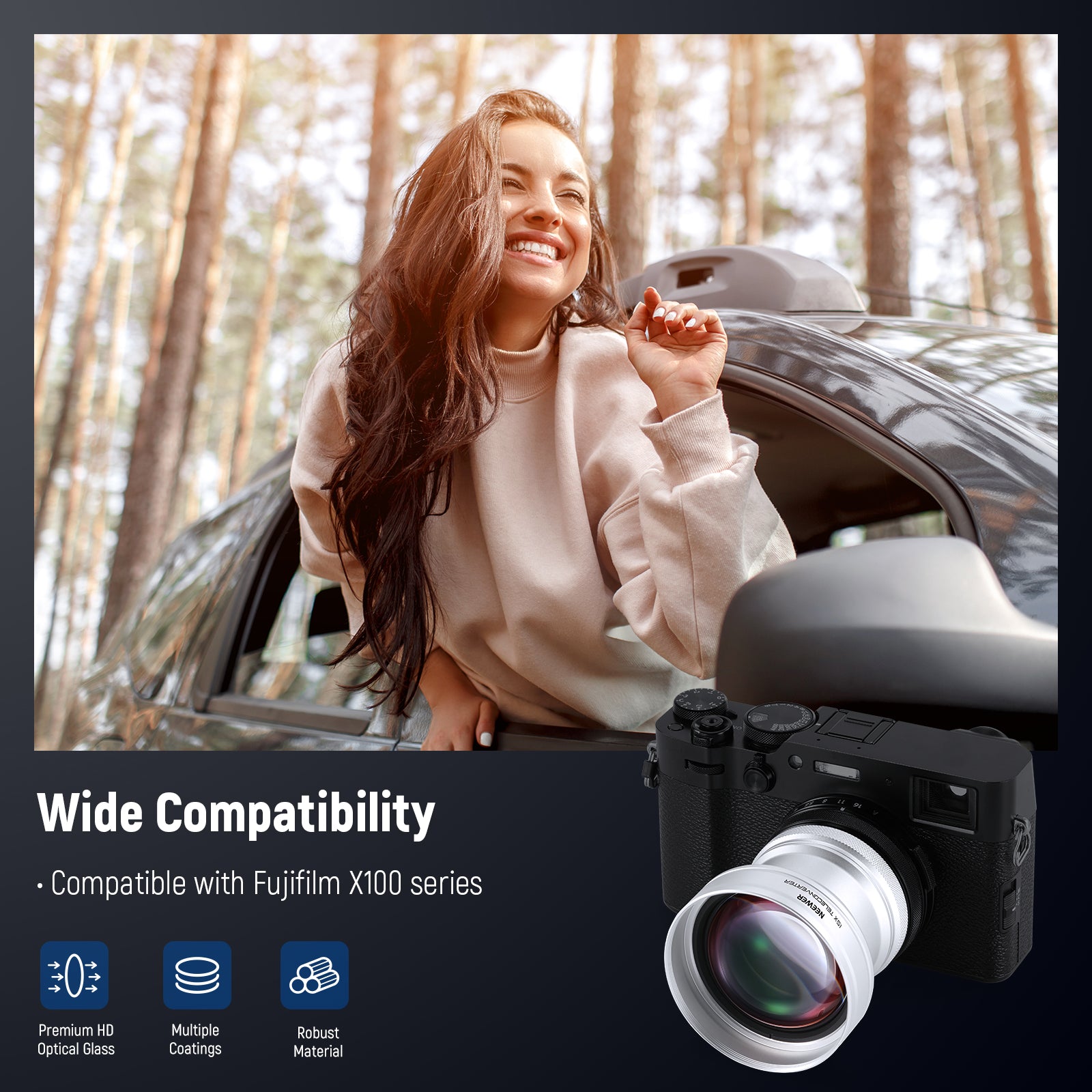 NEEWER LS 61 1.5X Telephoto Lens for Fujifilm X100 Series - Compatible with X100V, X100F, X100T - Enhance Zoom for Portrait & Travel Photography