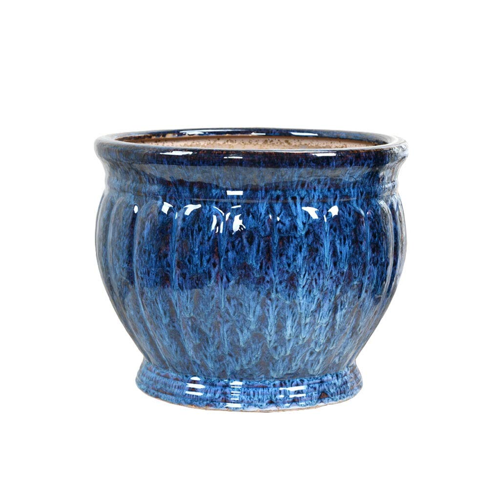 Handmade Blue Ceramic Flower Pots - Large Planters for Indoor & Outdoor Use, Garden, Balcony, Home, Restaurant, Office & Coffee Table Decor - Perfect for Succulents, Herbs & Flowers (Size: Large)