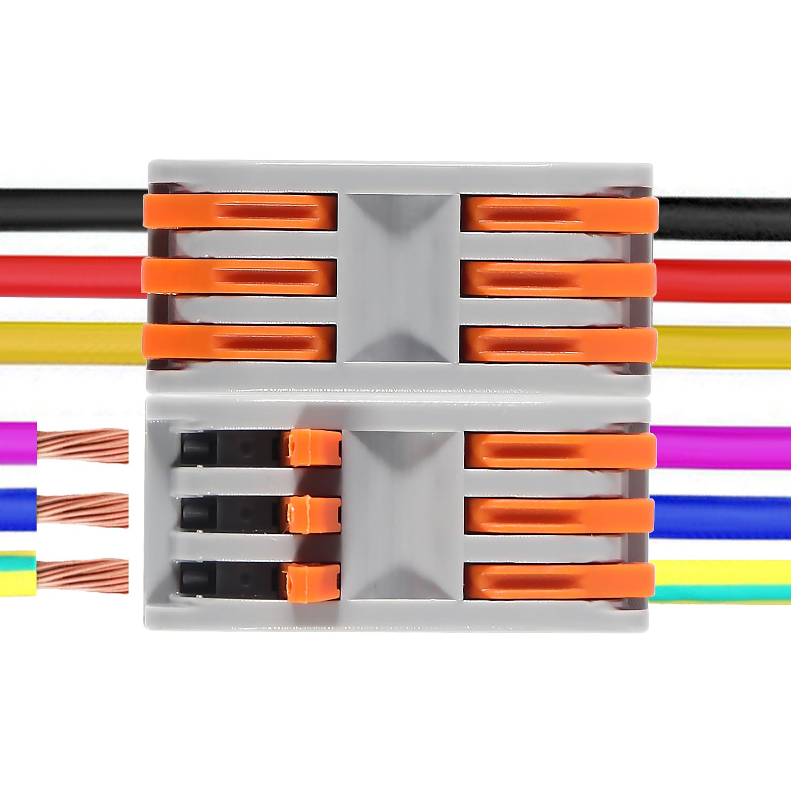 10pcs Lever Wire Connectors 3 Circuit Inline Splices - Electrical Quick Connect Wire Connectors 28-12 AWG for Home Wiring, DIY Projects & Electrical Repairs | SPL-3 Lever Nuts for Secure Connections