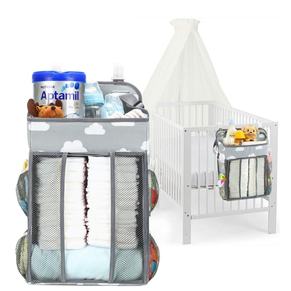 Auvstar Multifunctional Hanging Diaper Organizer - Baby Nursery Storage for Crib, Changing Table & Wall - Perfect Baby Shower Gift (Grey) - Keep Diapers, Wipes & Essentials Handy for Stress-Free Parenting