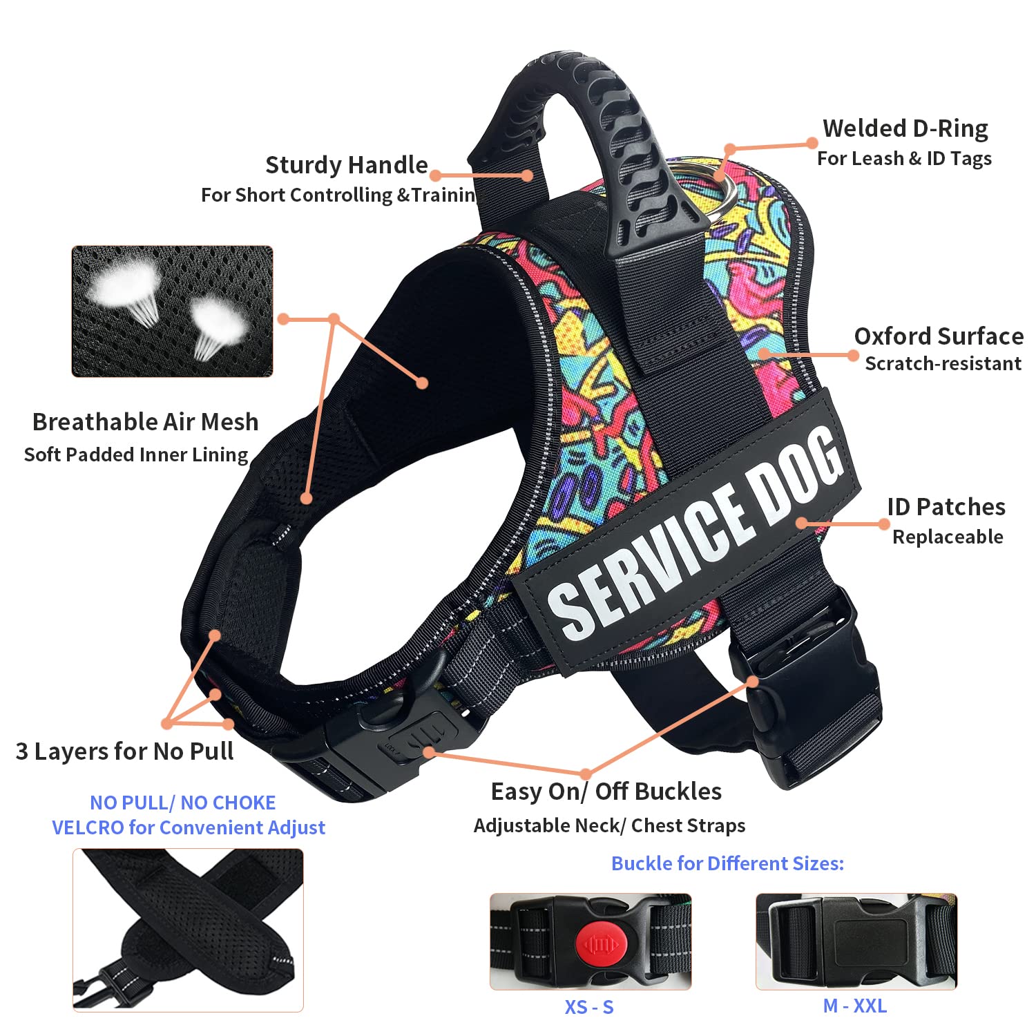 Dihapet No Pull No Choke Dog Harness - Adjustable Service Dog Vest for Training, Walking & Jogging - Comfortable Pet Vest for Small Medium Large Dogs - Perfect for Outdoor Adventures & Daily Walks