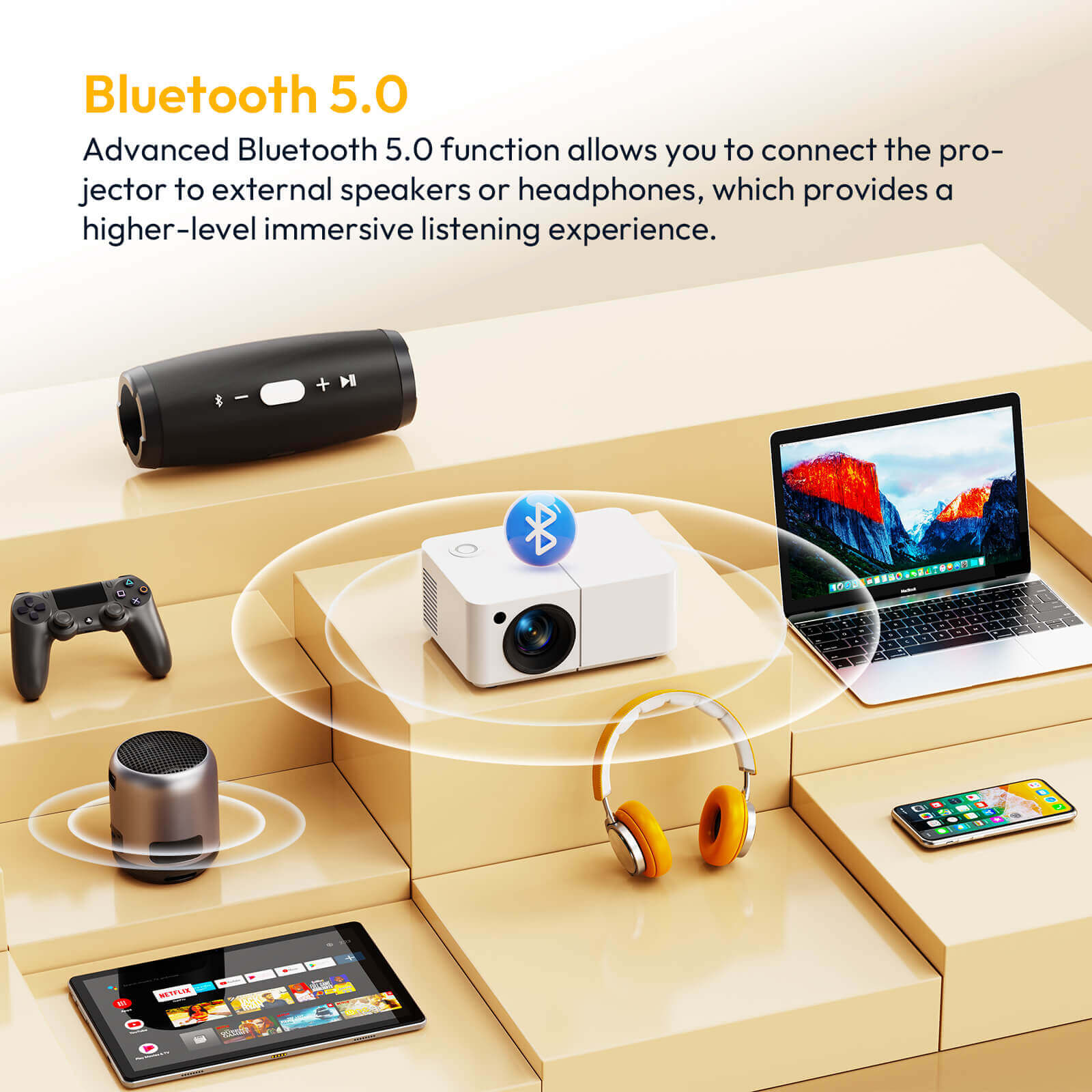 XGODY X2 Mini Bluetooth Projector with Wireless Connection - Portable Smart Home Cinema for Movies, Gaming & Outdoor Entertainment