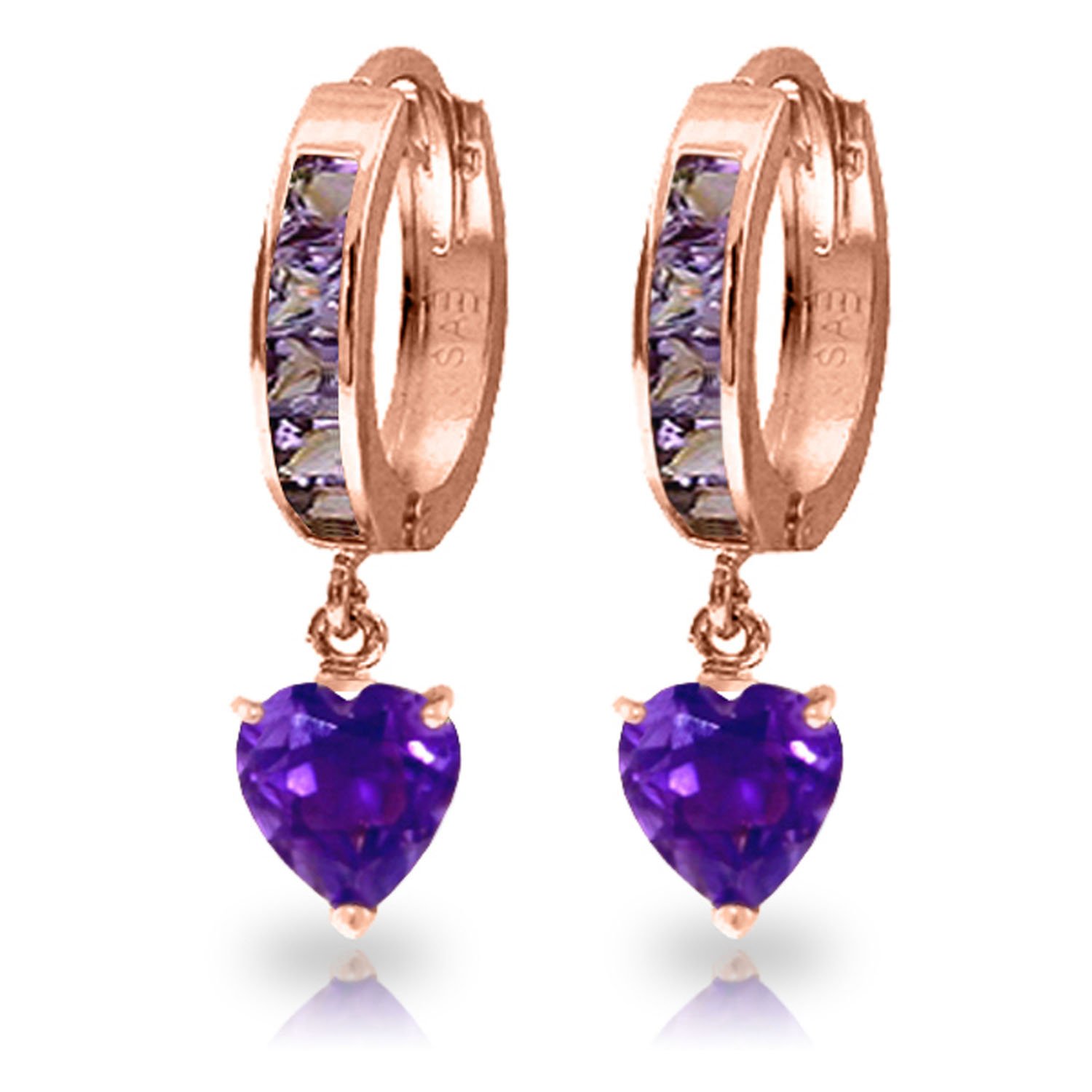 14K Rose Gold Hoop Earrings with Genuine Amethyst Gemstones - Elegant Dainty Jewelry for Women, Gift for Her, Perfect for Weddings, Parties & Everyday Wear