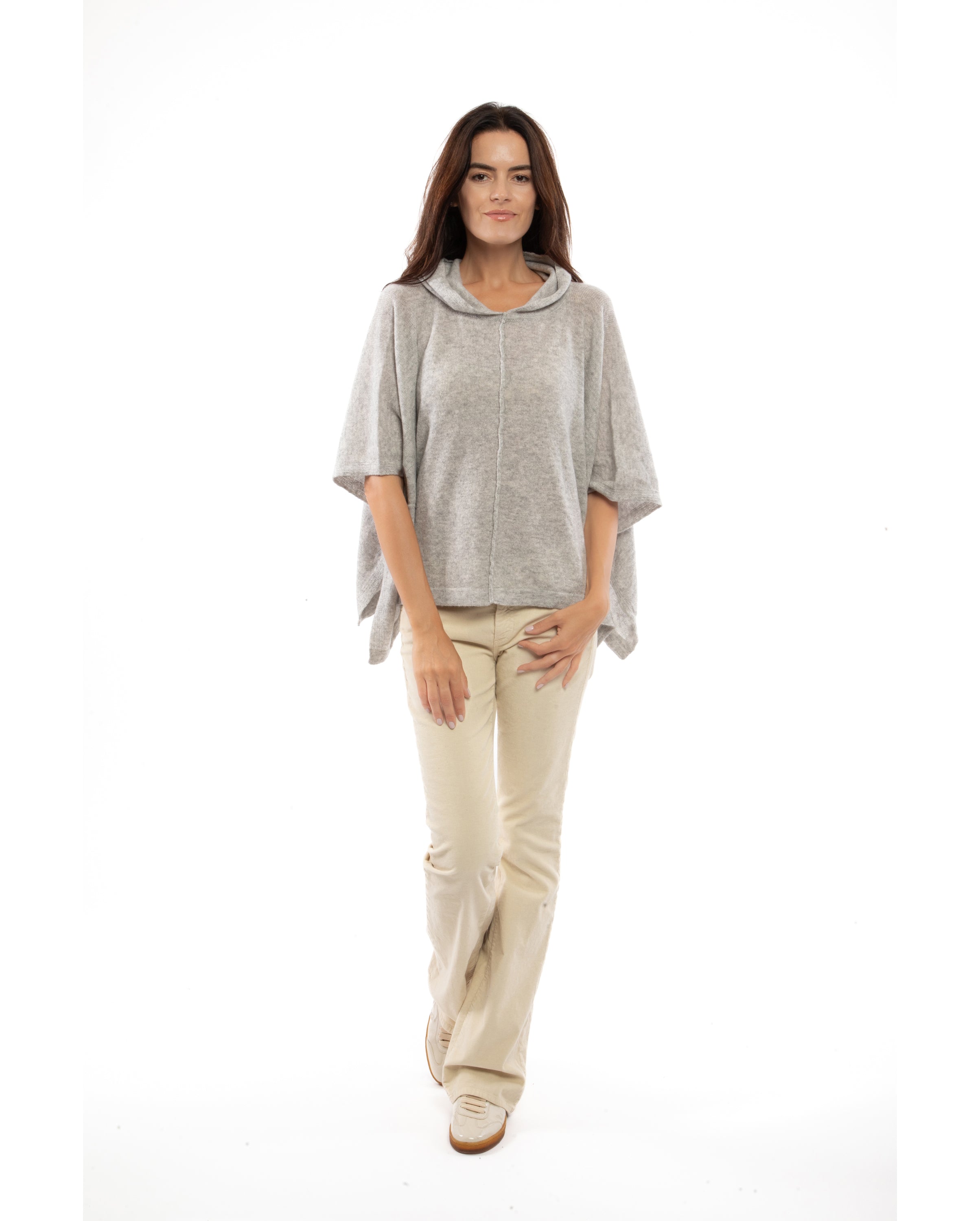 Women's Light Gray Cashmere Button Hoodie Poncho - Soft & Warm Winter Wear for Cozy Outfits & Layering