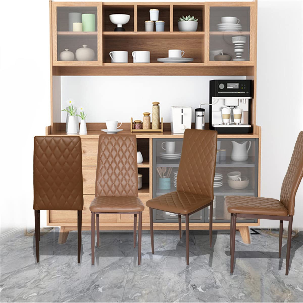 4-Piece High Back Leather Dining Chair Set - 300 lbs Weight Capacity - Elegant Living Room, Dining Room & Vanity Chairs for Home, Office, Restaurant Use