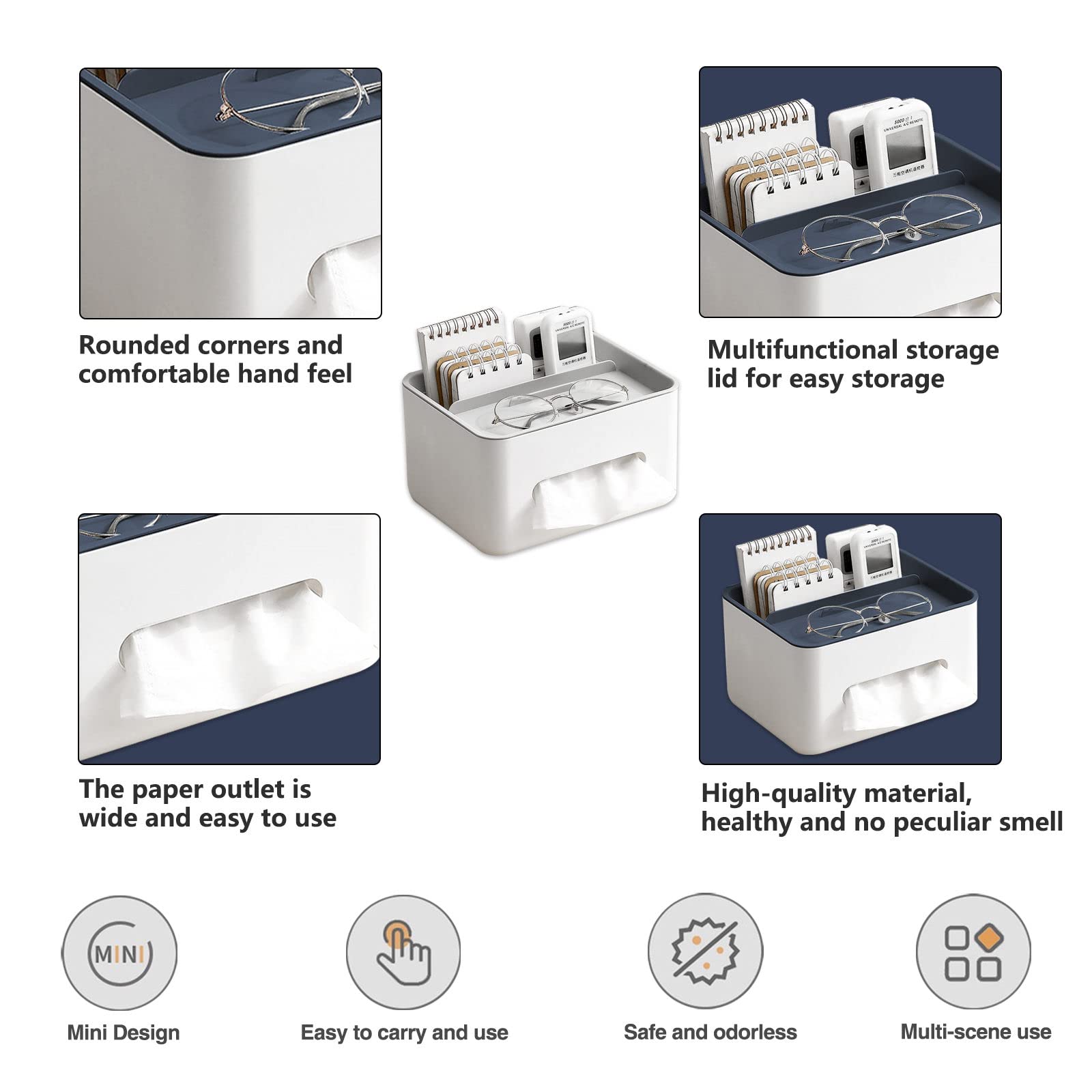Stylish Rectangular Tissue Box Cover with Storage - Decorative Napkin & Stationery Organizer for Home, Office, Car, or Restaurant (Grey) | Perfect for Living Rooms, Desks, and Vehicles