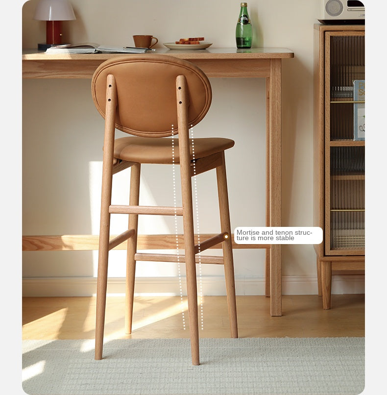 Solid Oak Wood Japanese Modern Bar Stool - Comfortable & Stylish Bar Chair for Kitchen Island, Dining Counter, and Home Bar