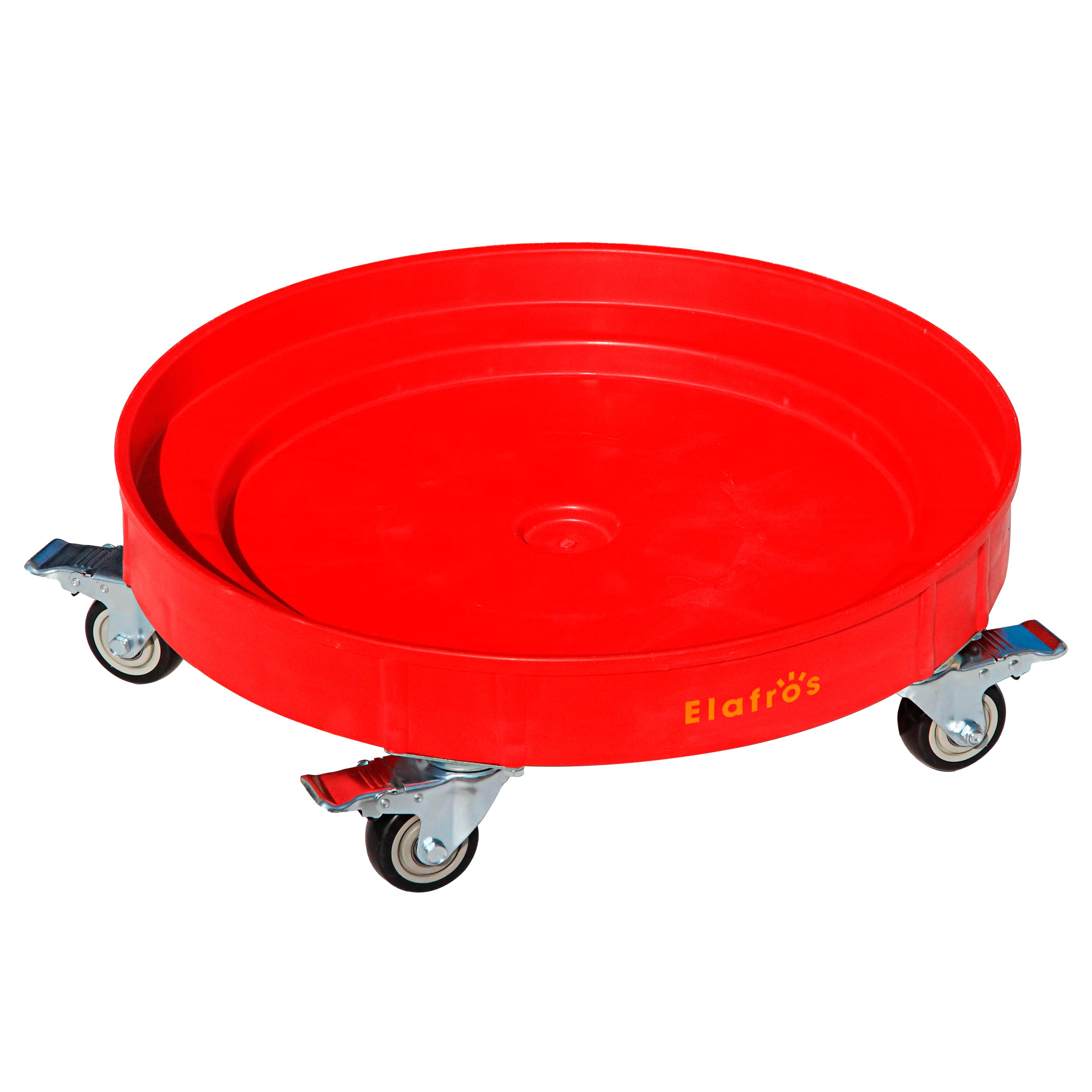 ELAFROS Heavy Duty Plastic Drum Dolly Cart - 30 & 55 Gallon Capacity, 900 lb Load Capacity with 5 Swivel Caster Wheels (Red, with Brake) - Perfect for Industrial, Warehouse, and Home Garage Use