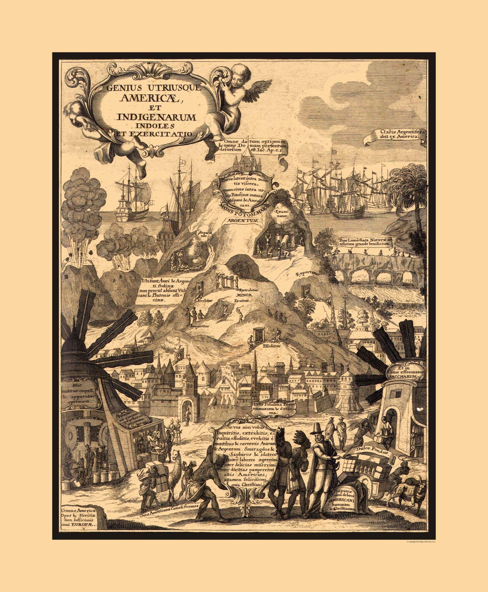 Vintage 1703 South America Natural Riches Map - 23 x 27.86 Inch Matte Canvas Wall Art - Perfect for Home Decor, Office & History Enthusiasts