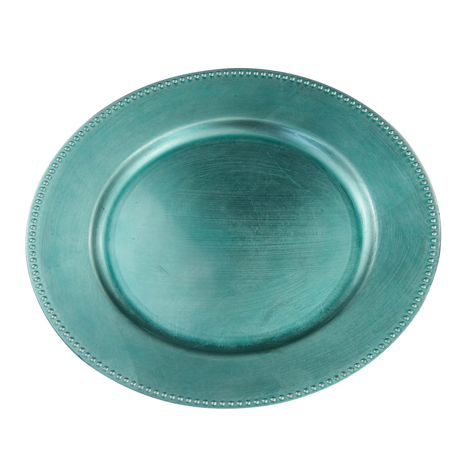 Turquoise Plastic Beaded Charger Plates - Set of 12, 13 Inch Round Metallic Wedding Party Dinner Plates for Elegant Table Decor, Bridal Shower, Anniversary & Special Events (Turquoise, 12 Pack)