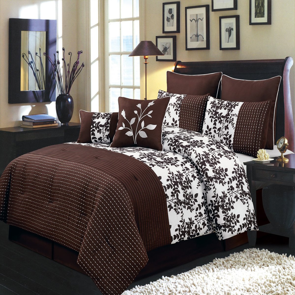 Royal Hotel Luxury 8-Piece Full Size Comforter Set - Chocolate & White Bedding Collection with Comforter, Bed Skirt, Pillow Shams & Decorative Pillows | Perfect for Master Bedrooms, Guest Rooms & Upscale Hotel Style Decor