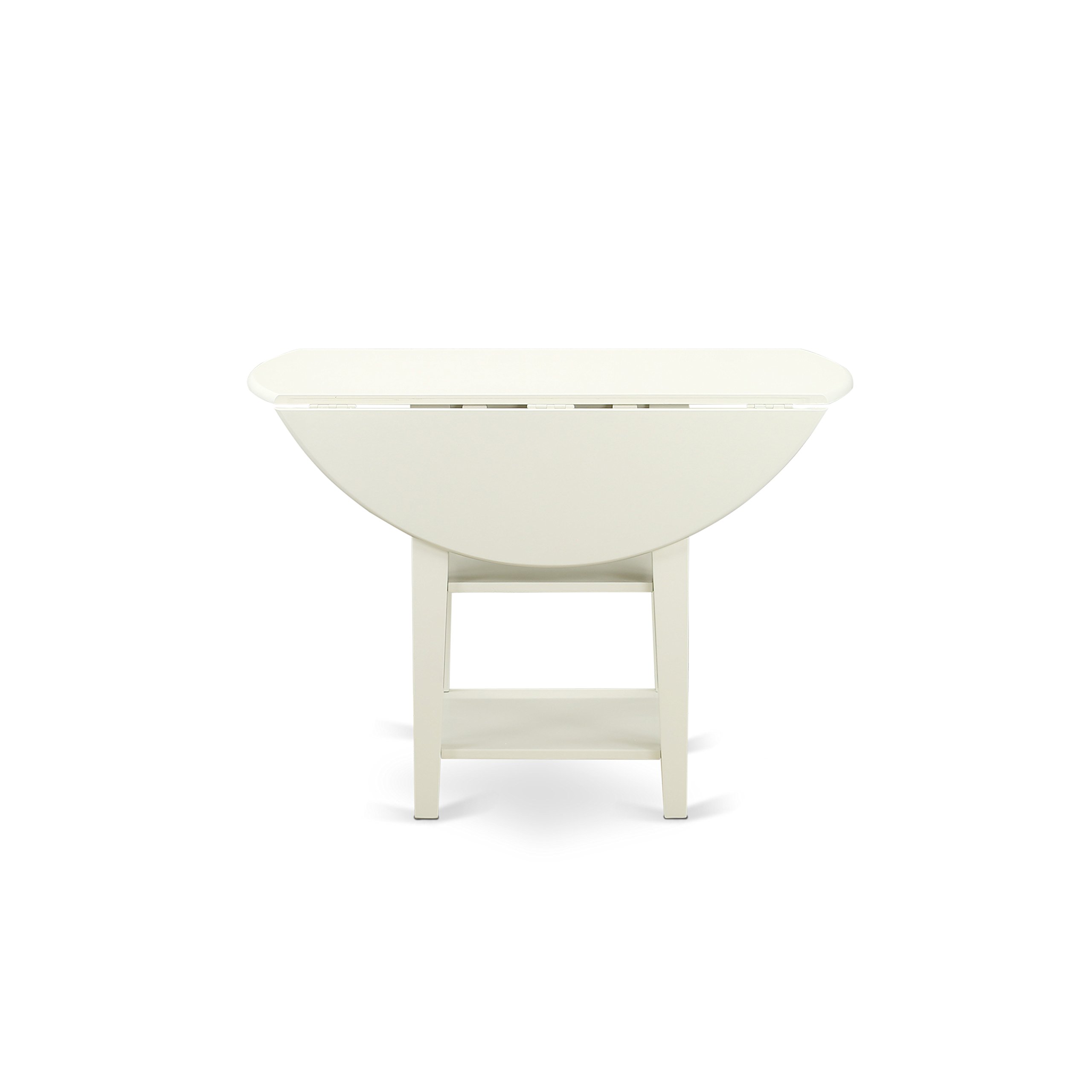 East West Furniture SUNO5-LWH-W 5-Piece Round Dining Table Set with Drop Leaf & Shelves, 4 Wooden Chairs, 42x42 Inch, Linen White - Perfect for Small Spaces, Breakfast Nooks & Cozy Family Meals