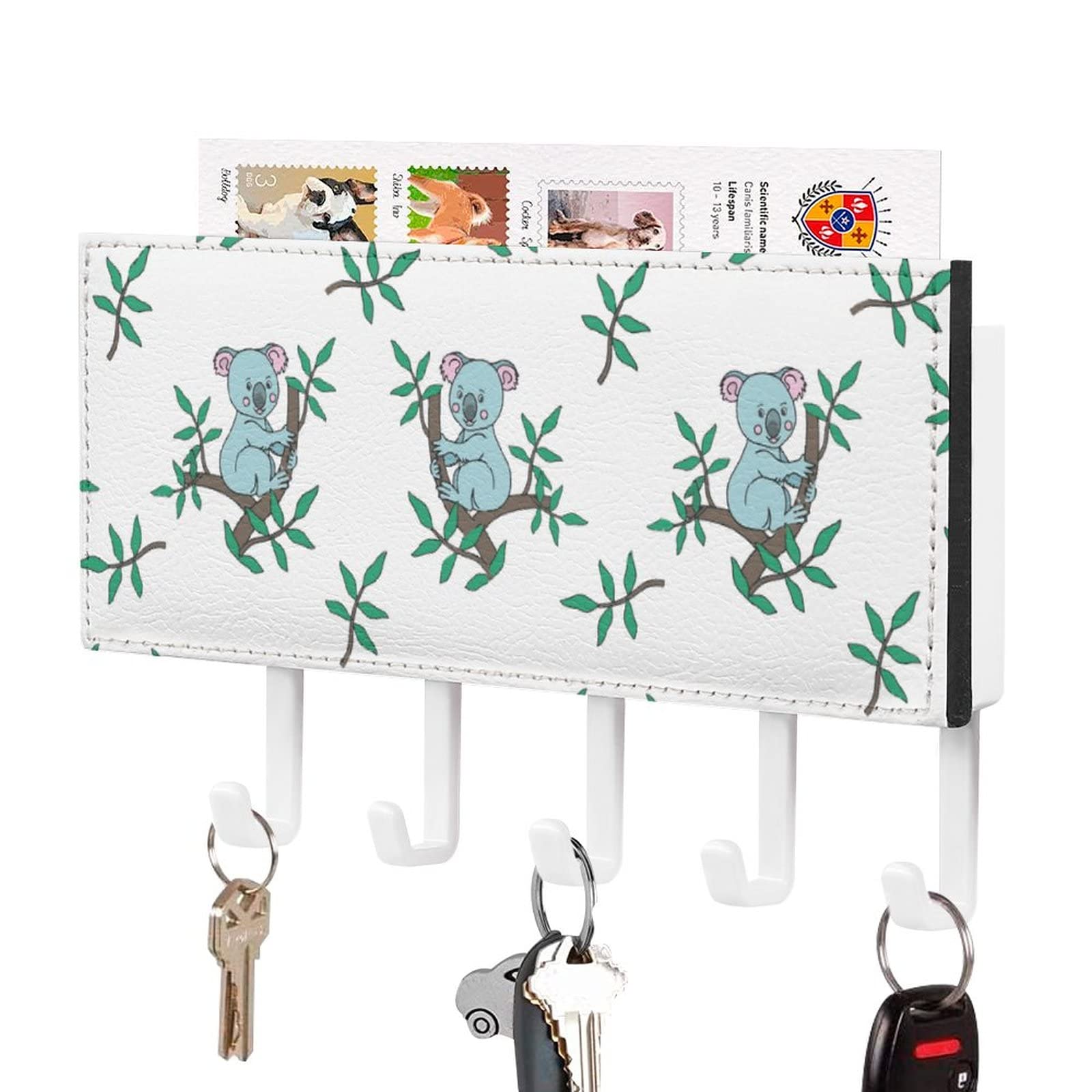 Koala Baby Tree Printed Wall Mounted Mail Organizer with Key Hooks - Rustic Home Decor for Hallway, Bathroom & Entryway - Perfect for Organizing Letters, Keys & Small Essentials