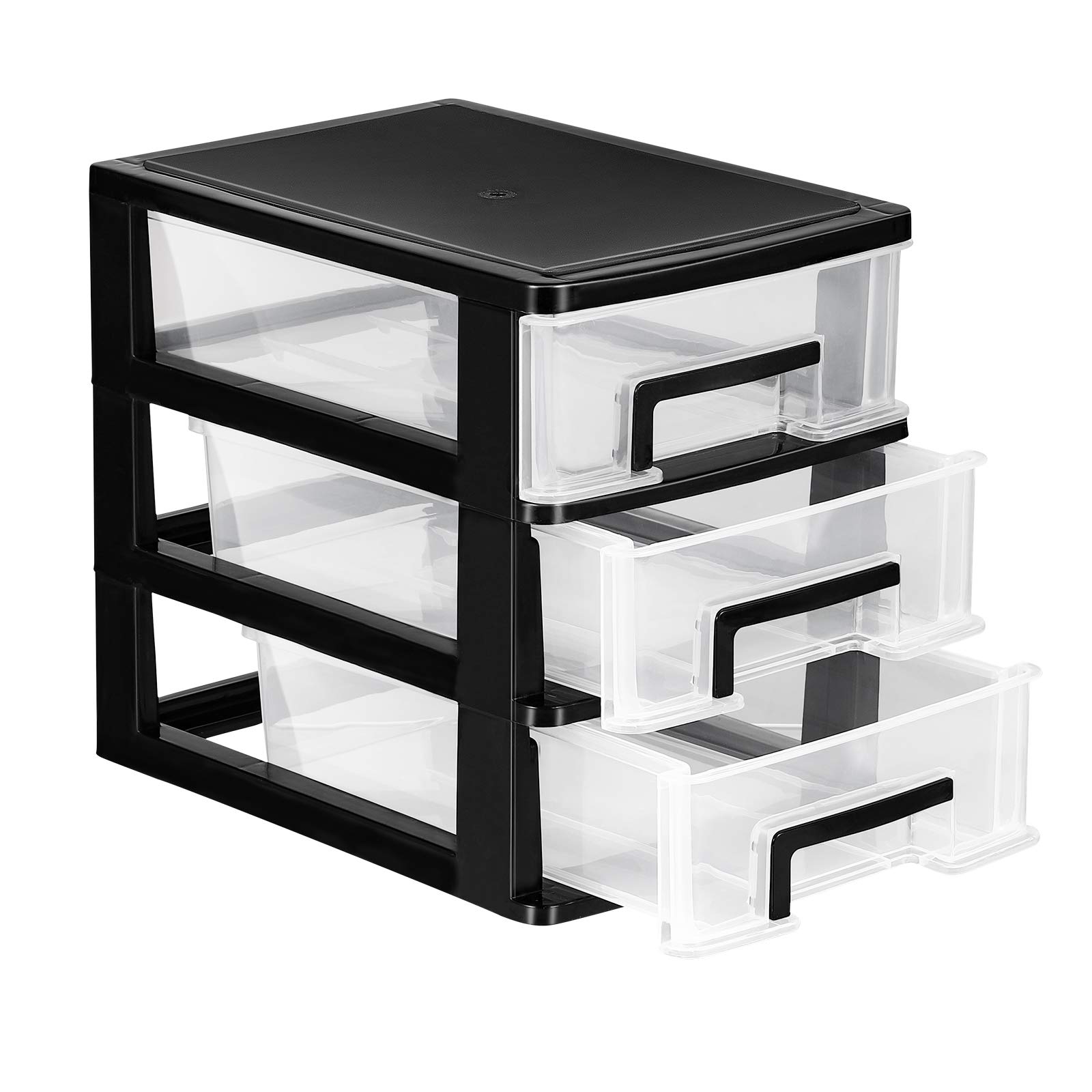 VOSAREA 3-Drawer Plastic Desktop Storage Organizer - Black & Transparent Dresser Organizer for Home, Office, and Craft Supplies | Perfect for Desk Organization, Makeup Storage, and Small Item Clutter Control