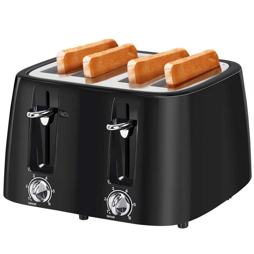 4 Slice Toaster with Extra Wide Slots - 6 Browning Settings & Cancel Function - Perfect for Bagels, Bread, Puff Pastry & Snacks - Ideal for Breakfast, Office & Small Baking - Black
