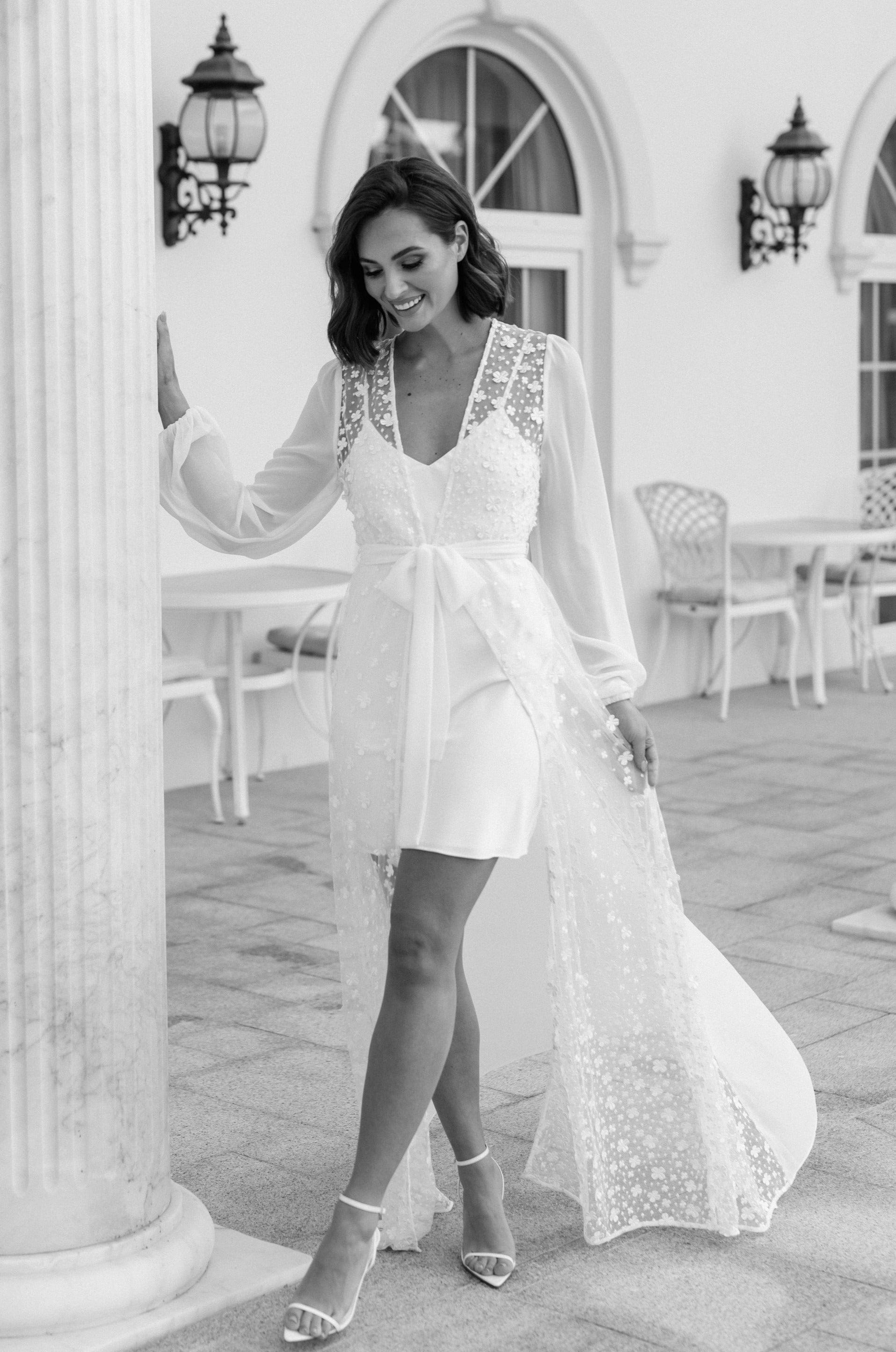 Cassidy Forget Me Knot Lace Maxi Bridal Robe with Slip - Elegant Wedding Gown for Brides, Bridal Party & Photoshoots