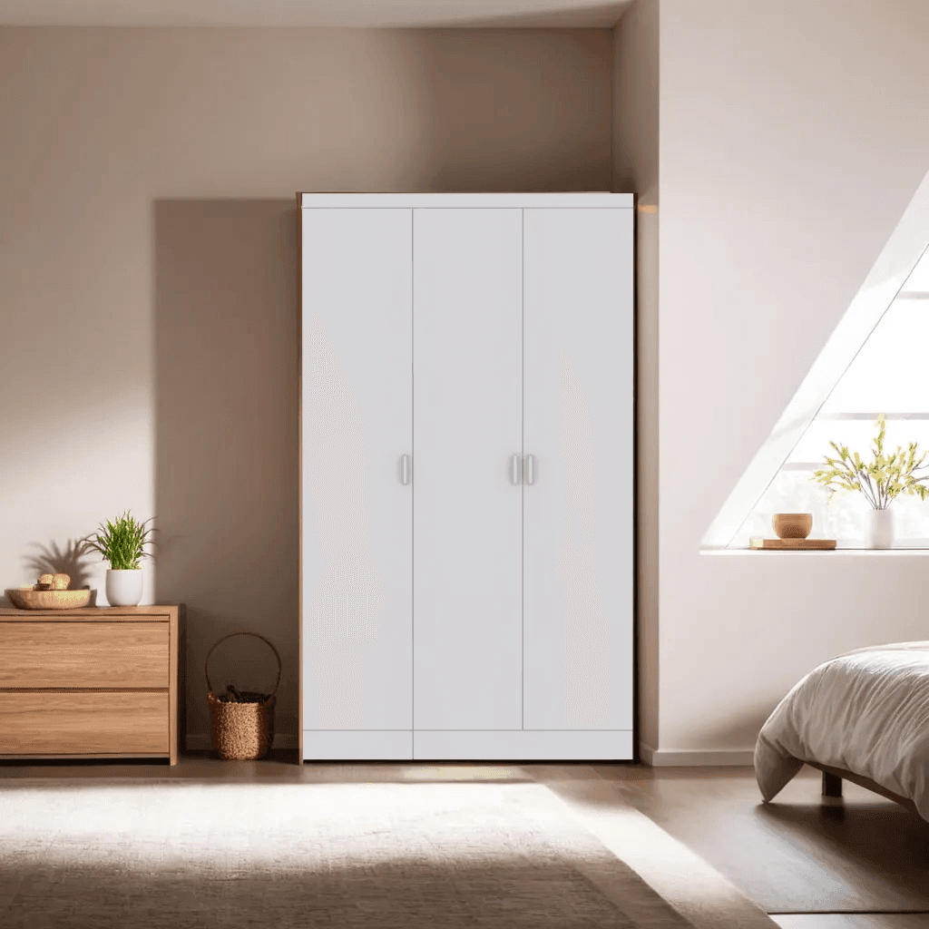 Eliose White Wash Open 3 Door Wardrobe Closet - Modern Freestanding Storage Cabinet for Bedroom, Living Room & Entryway