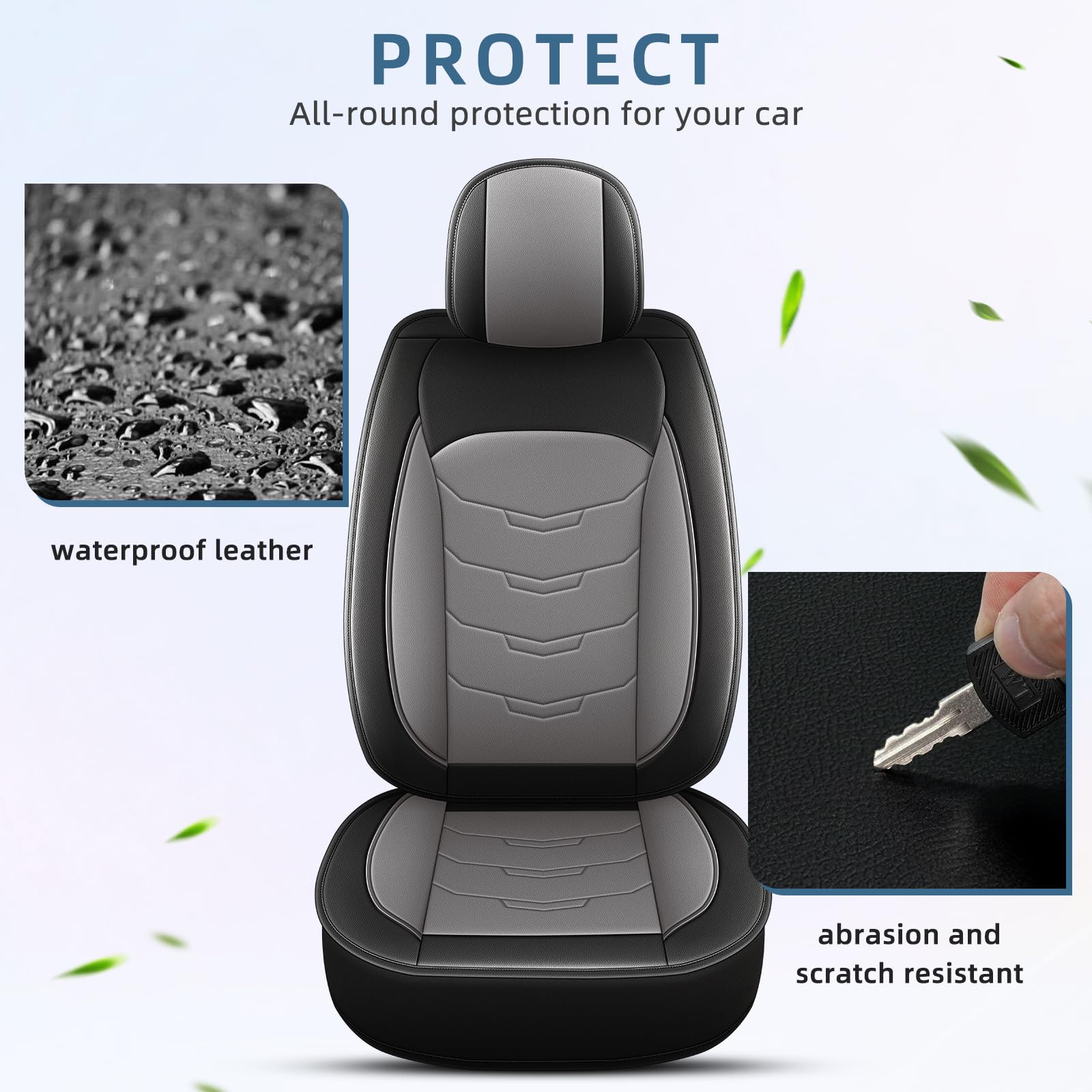 Premium Leather Car Seat Covers for Hyundai Kona 2018-2025 - Waterproof 5-Piece Full Set Seat Protectors (Black & Grey) - Luxury Comfort & Vehicle Interior Protection for Daily Commute & Road Trips
