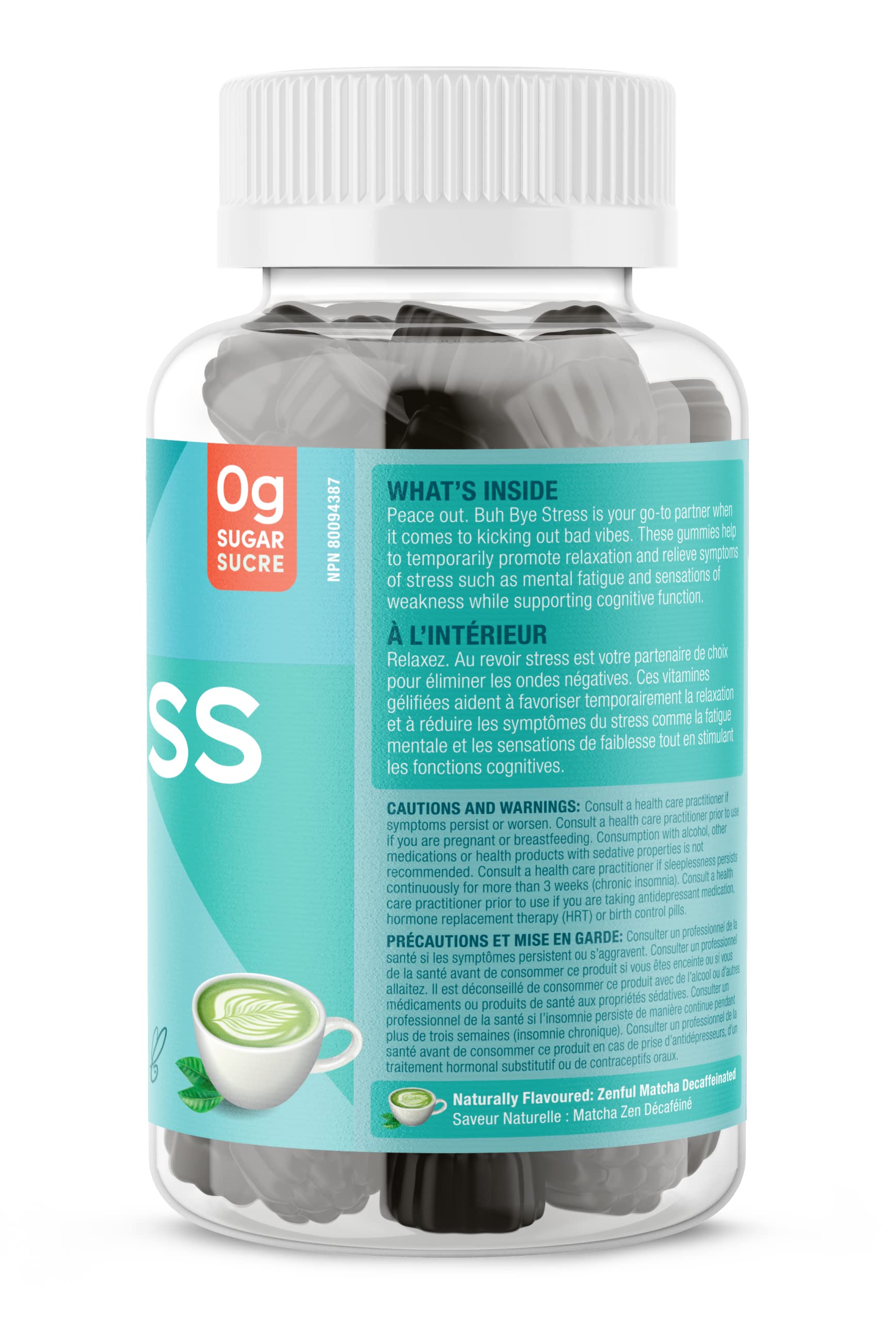 Buh Bye Stress Gummies - Natural Calm & Relaxation Supplement with Rhodiola, Lemon Balm, L-Theanine & GABA - Non-GMO, Gluten-Free, Sugar-Free, Matcha Decaffeinated - 50 Count Chewable Vitamins for Daily Stress Relief & Better Sleep