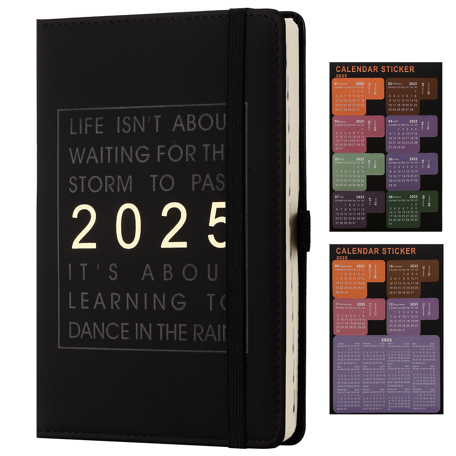 2025 Daily Planner - Jan to Dec Academic Diary with Day per Page, Productivity & Gratitude Journal, Personal Organizer (14.5x21.5cm, Black) - Perfect for Students, Professionals & Time Management