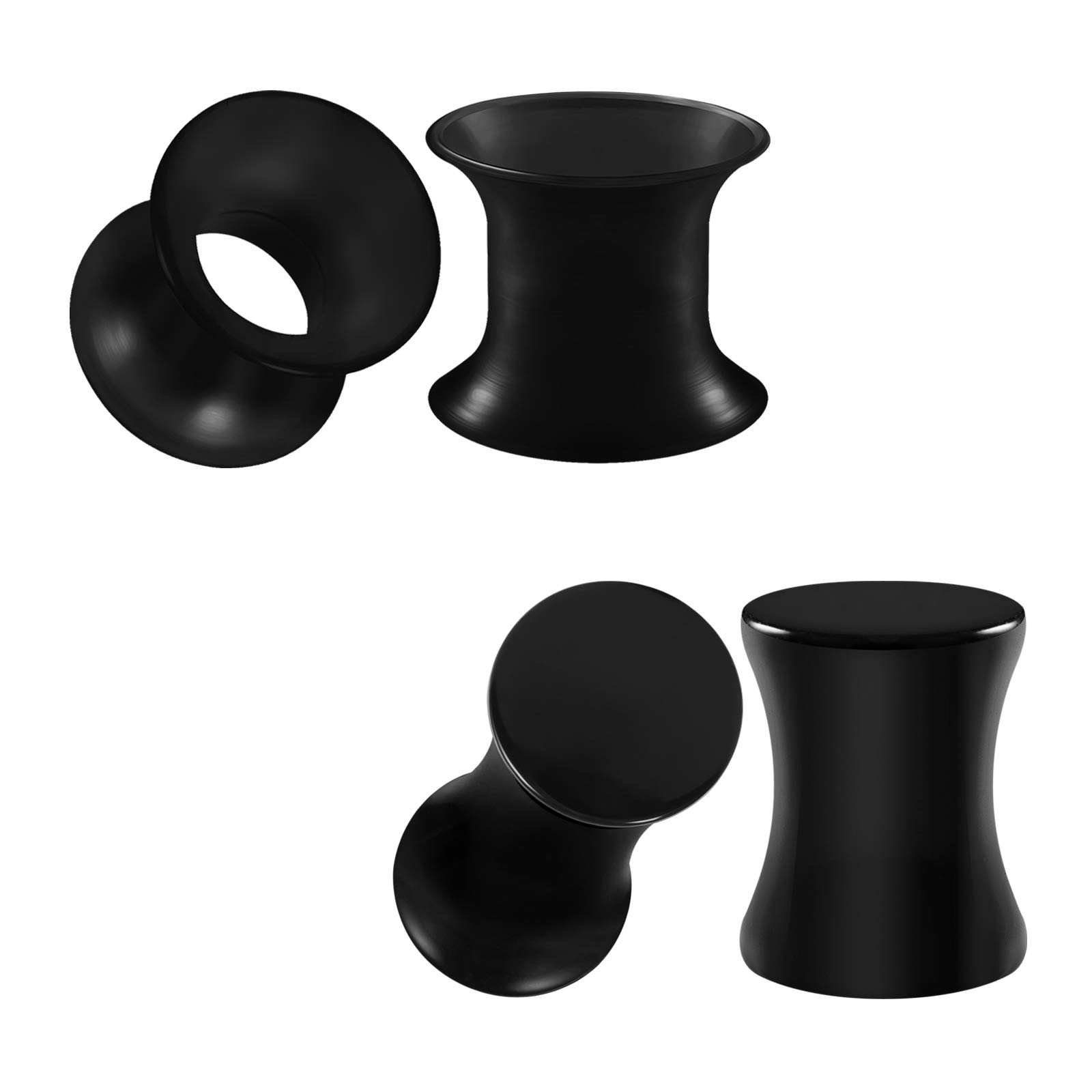 2 Pairs Black Silicone Double Flared Saddle Ear Plugs - Acrylic Flesh Tunnel Earrings for Stretching & Piercing Jewelry - Perfect for Gauged Ears, Alternative Fashion & Body Modification