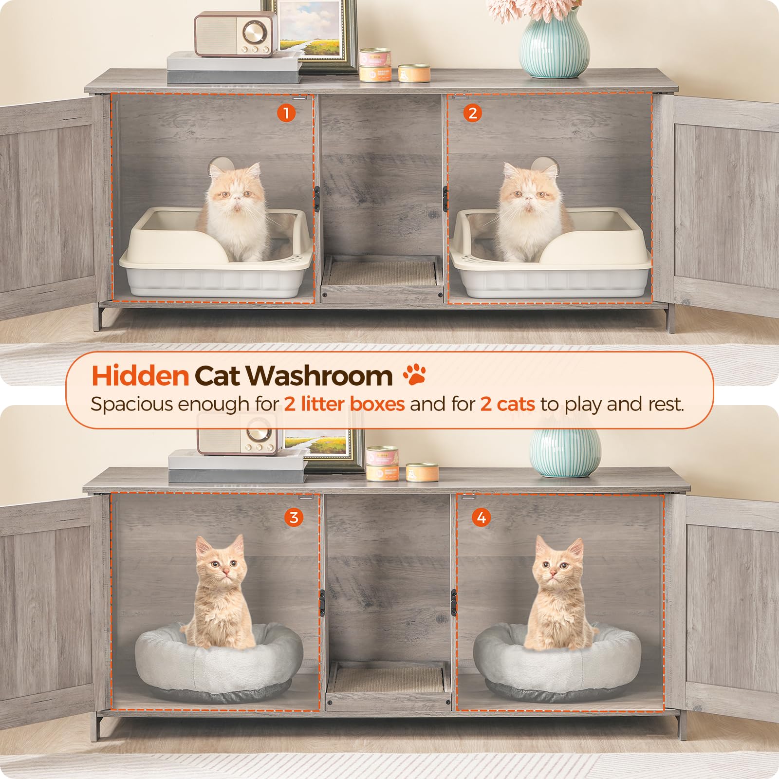 Premium Cat Litter Box Enclosure CWHG1201 - Odor Control Furniture for Indoor Cats | Perfect for Small Spaces & Home Decor