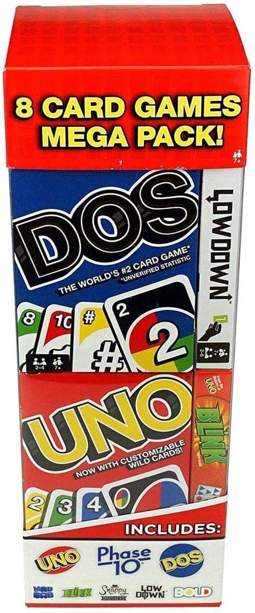 Mattel Games 8-in-1 Card Games Mega Pack - Uno, Phase 10, DOS, Mad Gab & More | Family Game Night, Travel Entertainment & Party Games Collection