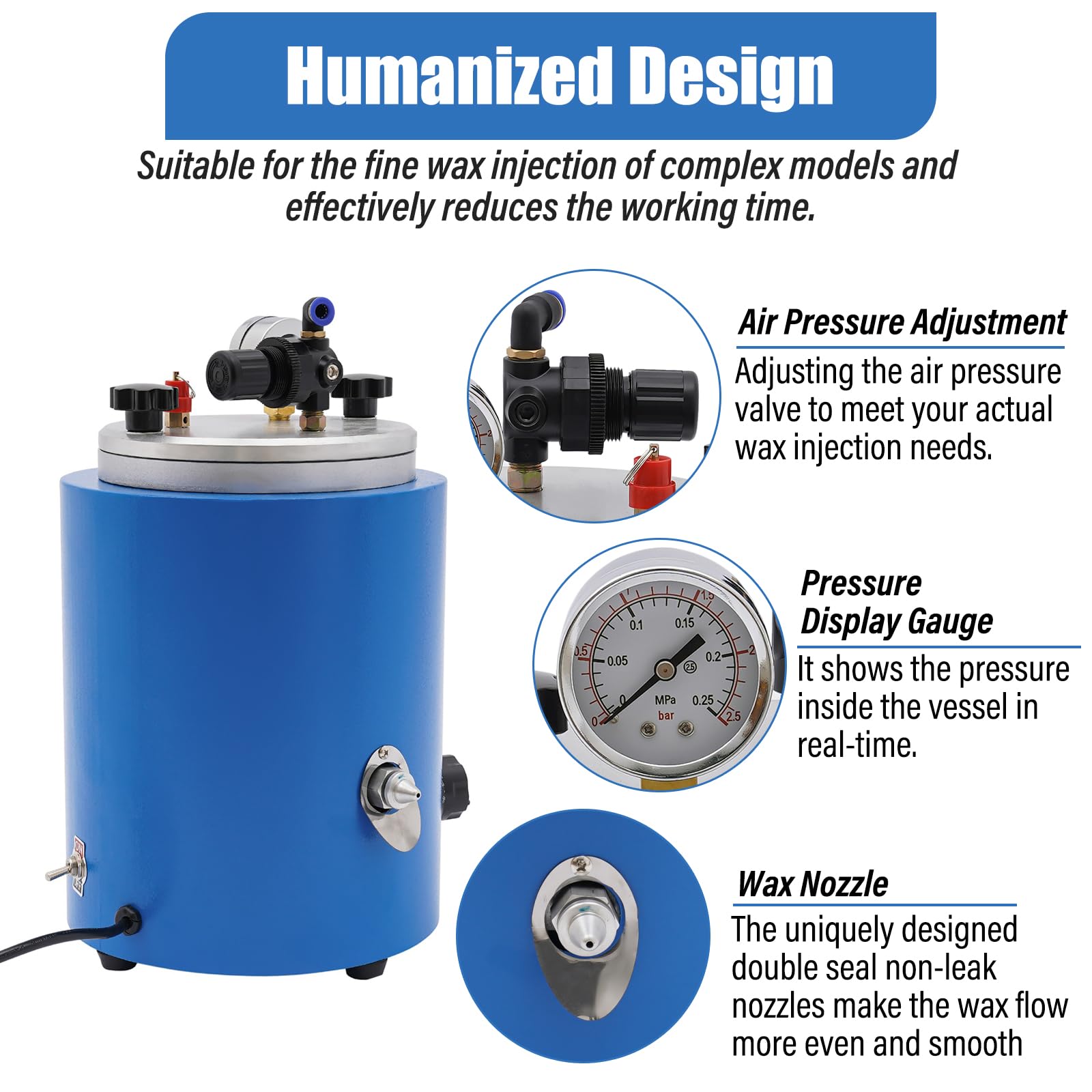 2.2L Wax Injector Machine - 500W Jewelry Wax Casting Equipment with Dual Nozzle & 86-230°F Temperature Control - Perfect for Jewelry Making, Dental Wax Models & DIY Craft Projects