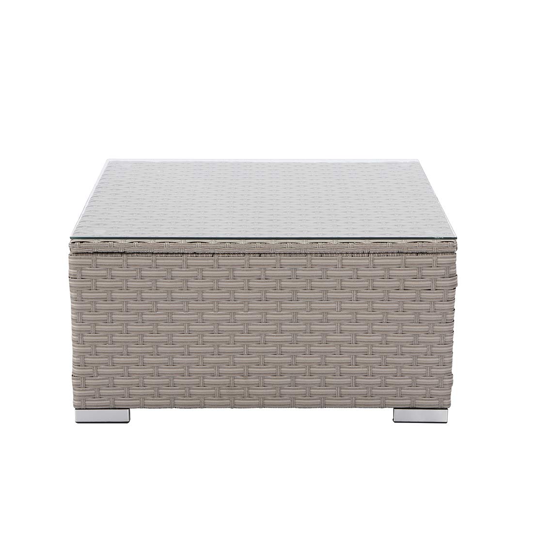 SUNBURY Wicker Patio Coffee Table with Tempered Glass Top - Pearl Gray Outdoor Furniture for Backyard, Garden, Porch - Perfect for Relaxing, Entertaining & Enhancing Outdoor Living Spaces